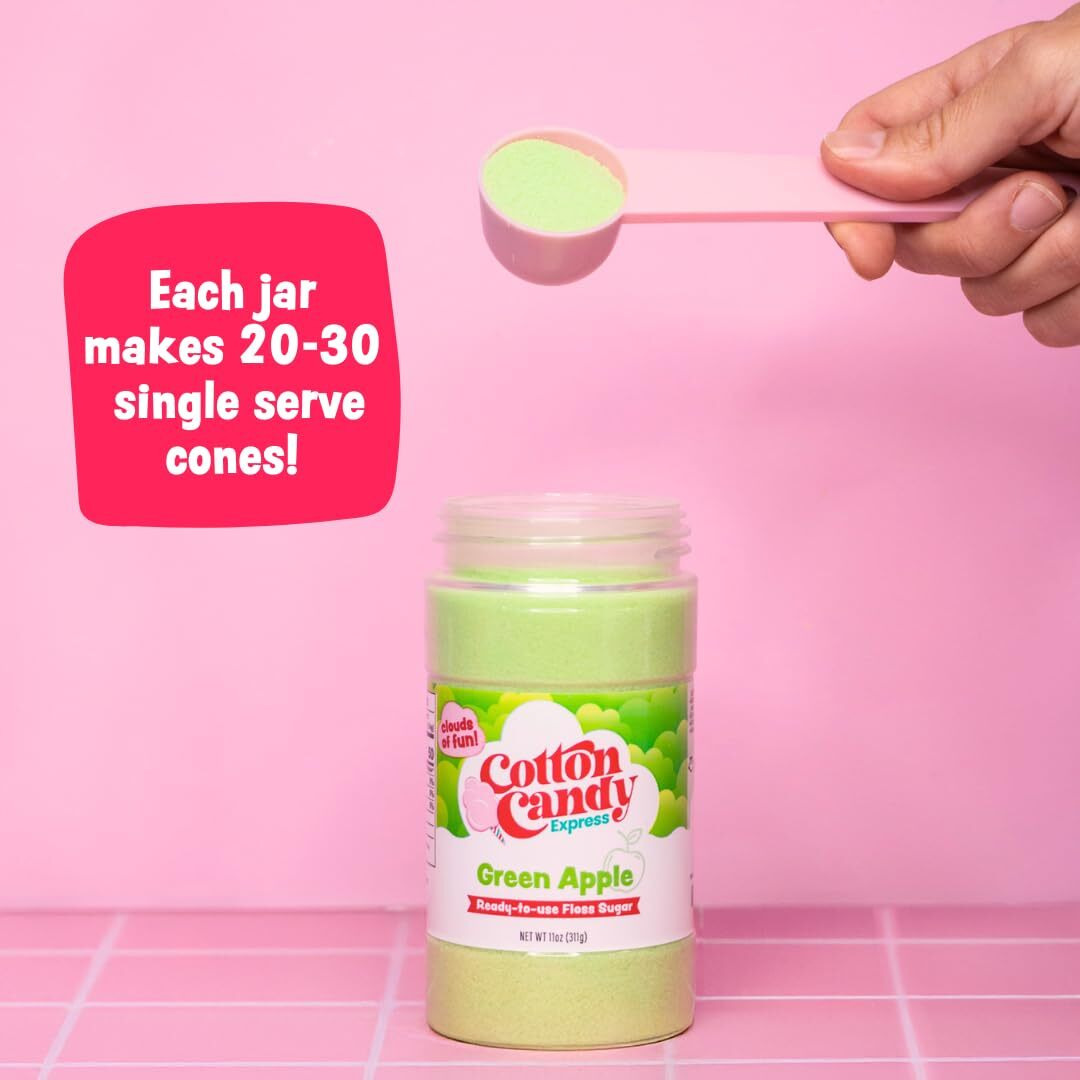 Cotton Candy Express Floss Sugar Variety Pack, 10 - 11Oz Plastic Jars Of Pina Colada, Orange, Bubble Gum, Grape, Watermelon, Green Apple, & More