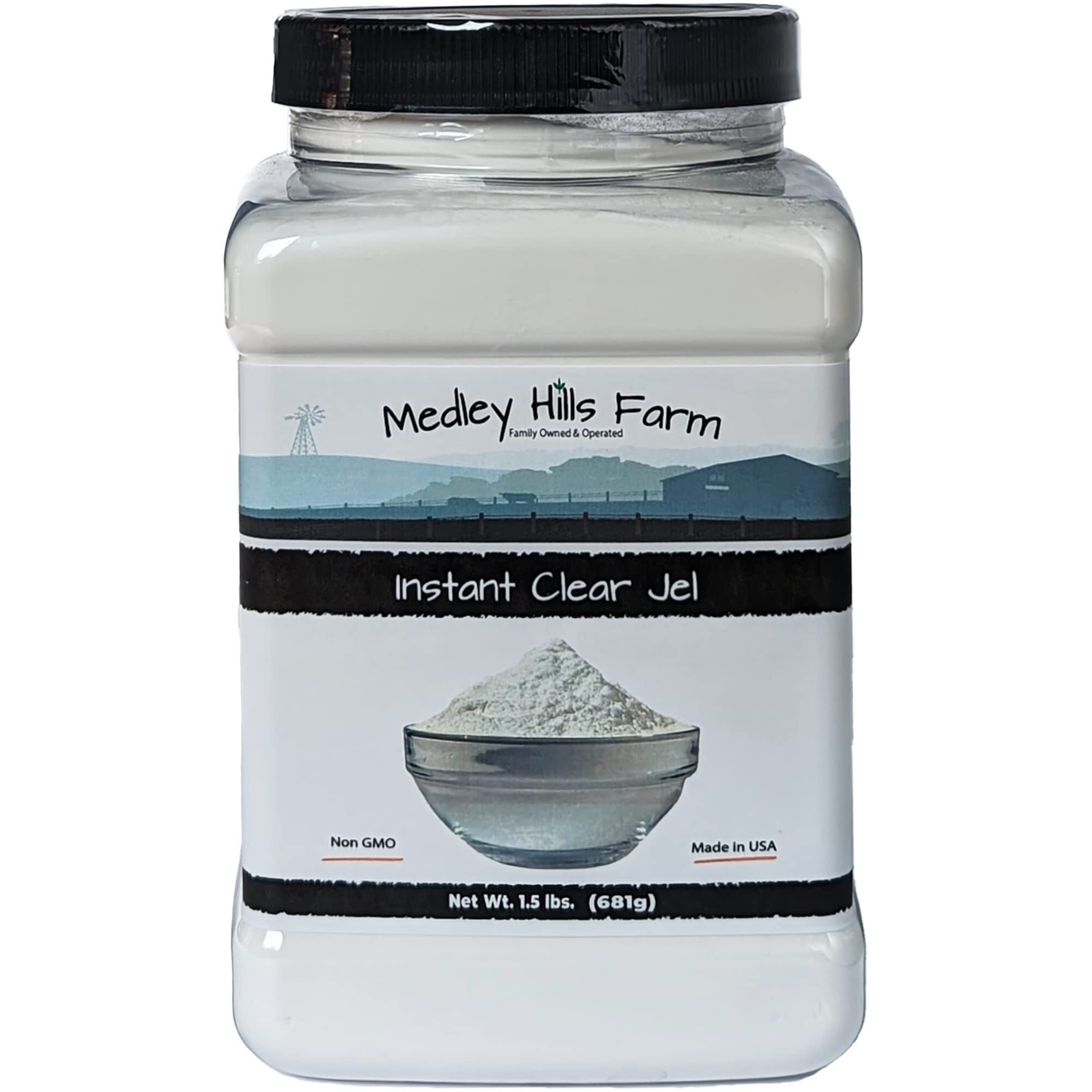 Instant Clear Jel By Medley Hills Farm 1.5 Lbs. In Reusable Container - Great Clear Jel For Canning & Thickener For Liquids Like Sauces, Soups, Gravy, Desserts - Gluten-Free - Non-Gmo - Made In Usa