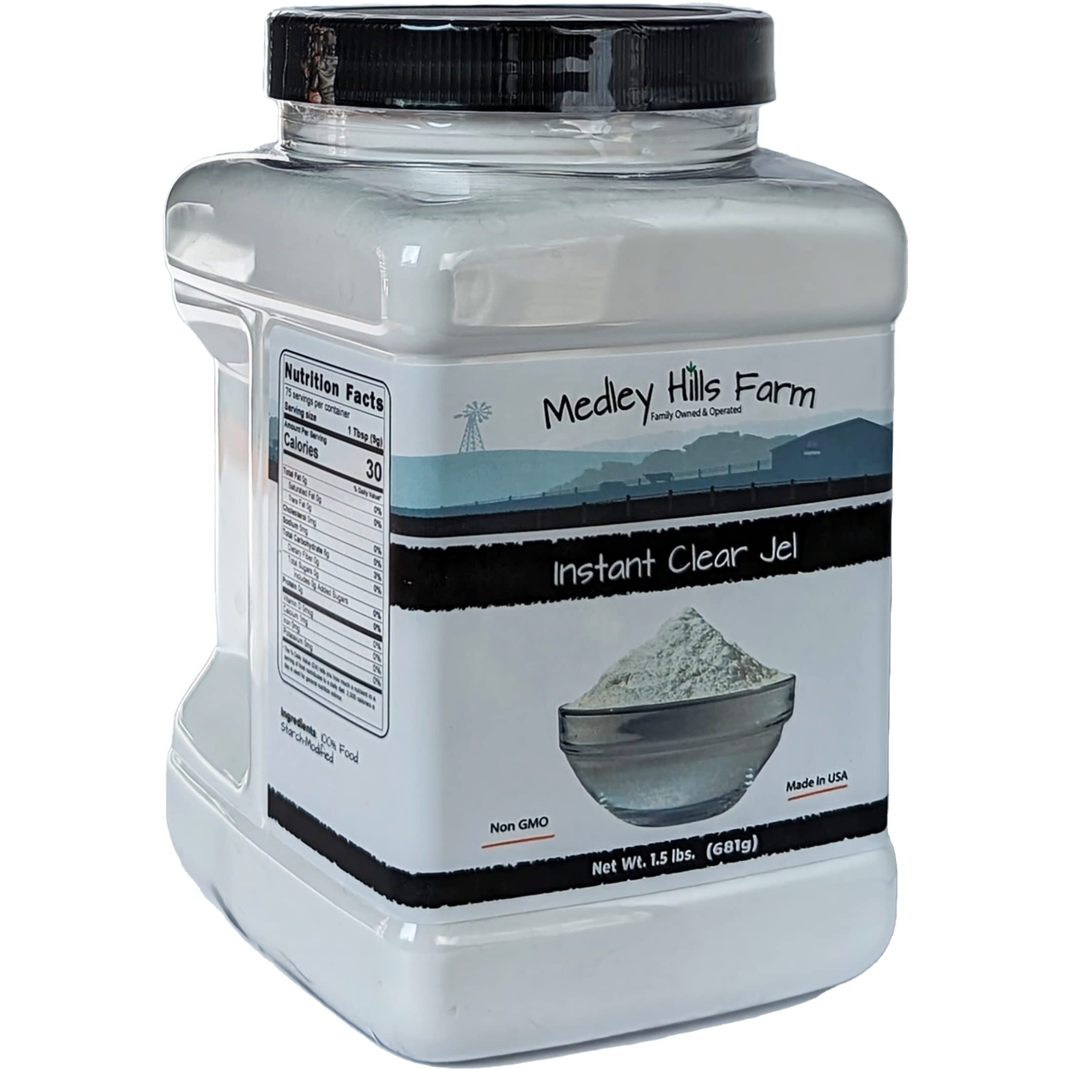 Instant Clear Jel By Medley Hills Farm 1.5 Lbs. In Reusable Container - Great Clear Jel For Canning & Thickener For Liquids Like Sauces, Soups, Gravy, Desserts - Gluten-Free - Non-Gmo - Made In Usa