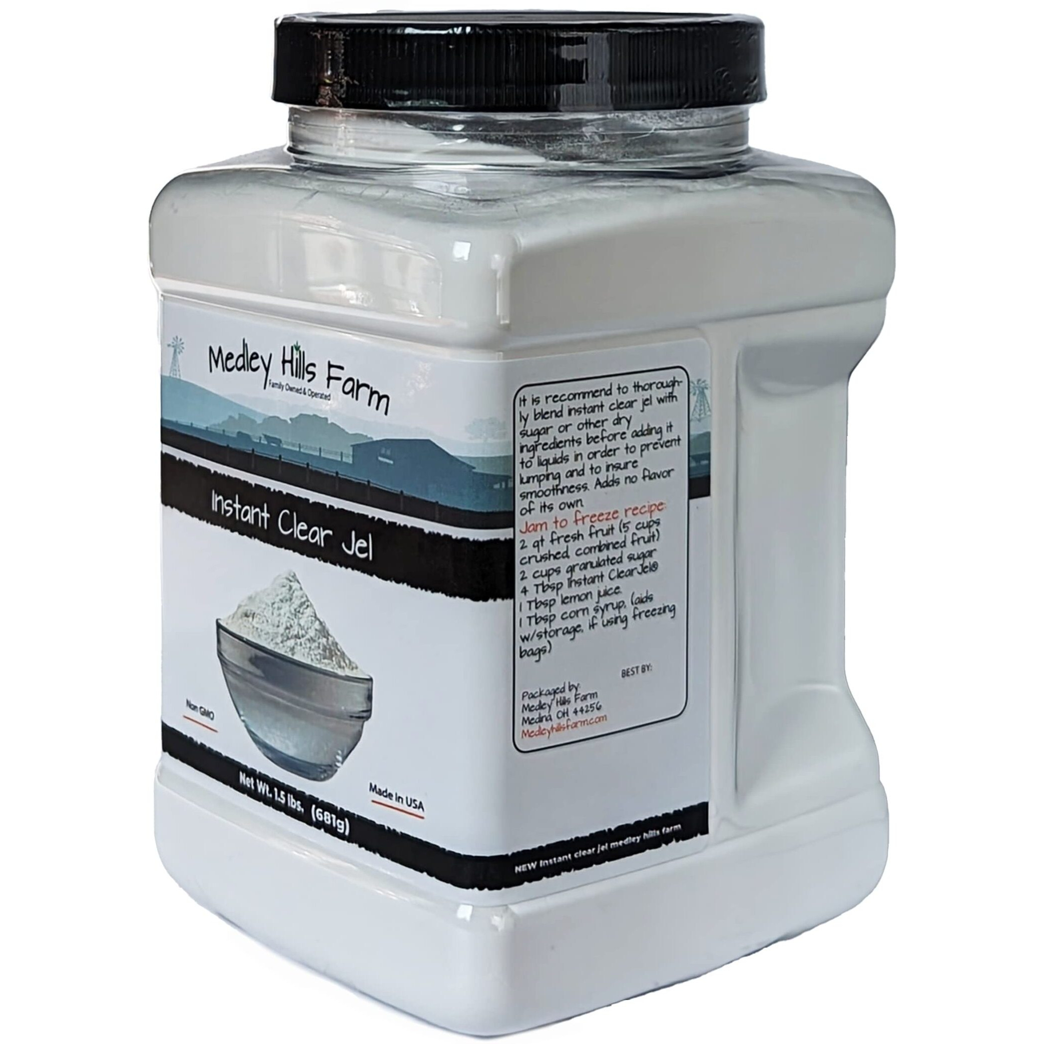 Instant Clear Jel By Medley Hills Farm 1.5 Lbs. In Reusable Container - Great Clear Jel For Canning & Thickener For Liquids Like Sauces, Soups, Gravy, Desserts - Gluten-Free - Non-Gmo - Made In Usa
