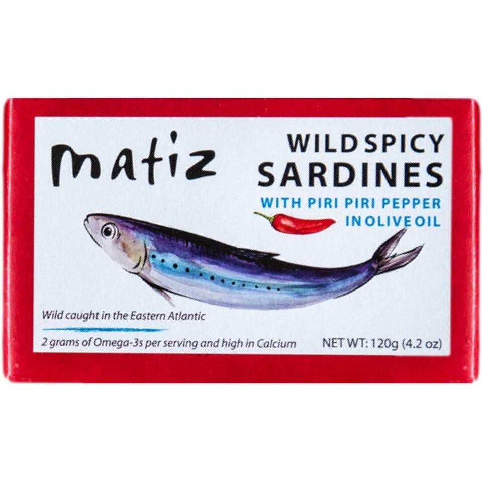 Matiz Spicy Wild Spanish Sardines In Olive Oil And Piri Piri Pepper, 4.2 Oz (12 Pack) | Imported From Spain | Wild-Caught And Hand-Packed |