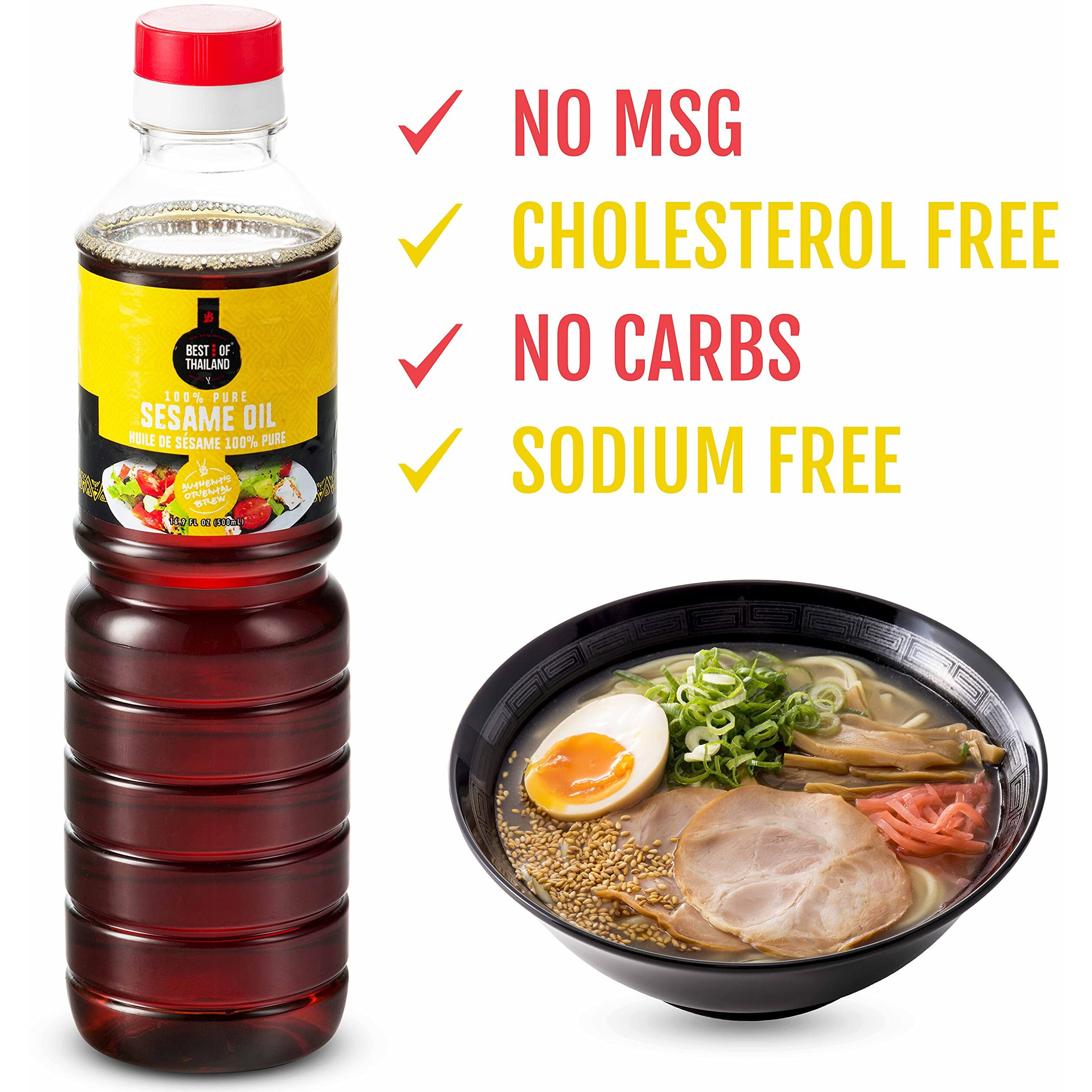 Best Of Thailand Sesame Oil | Fat Free, Gluten Free, No Msg, Kosher For Passover Marinade & Dressing For Authentic Asian Cooking, Pickling, Sushi Rice & Salads | 16.9 Fl Oz 2 Bottles