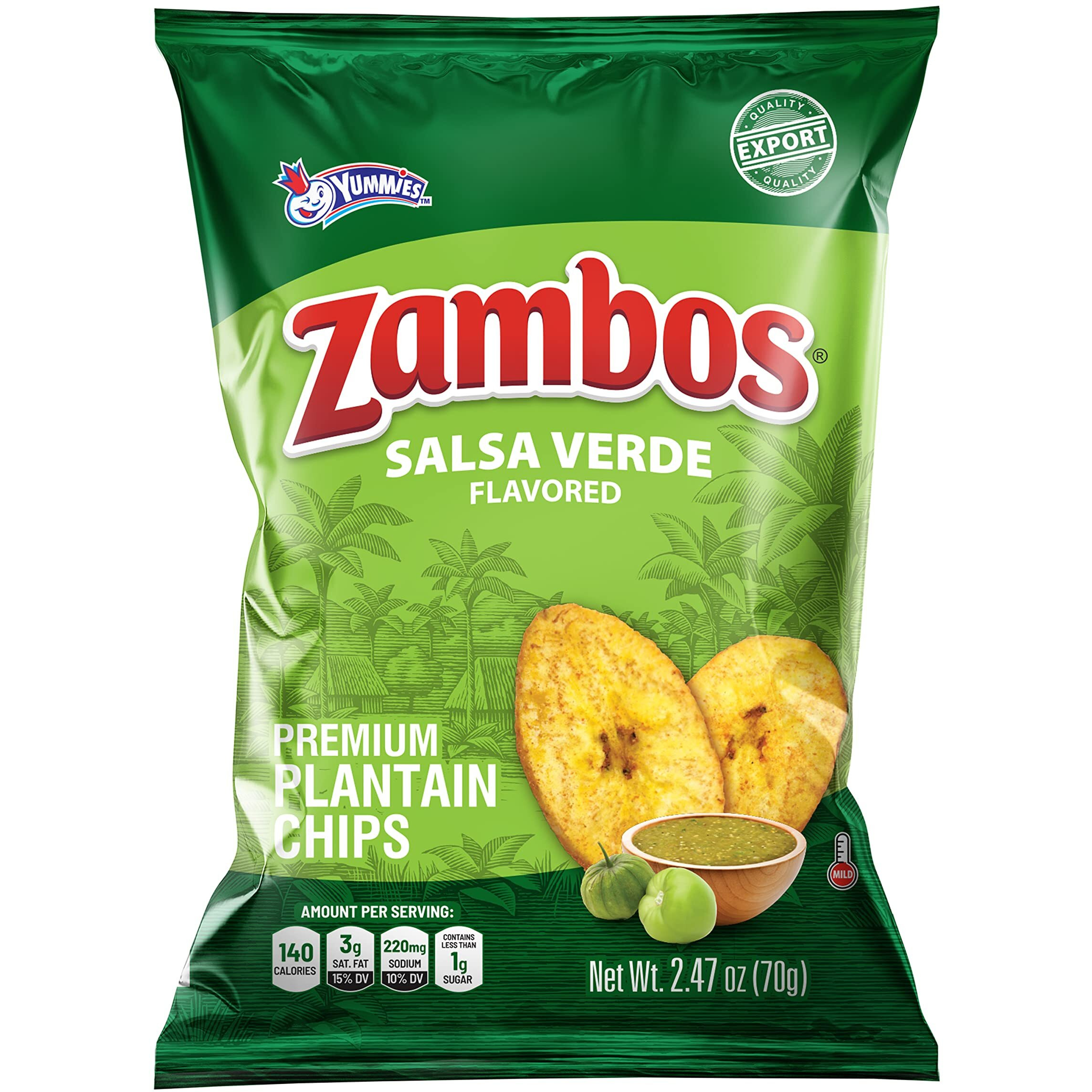 Zambos Plantain Chips Salsa Verde, Crunchy Premium Plantain Chips, 8 Pack 2.47 Ounce