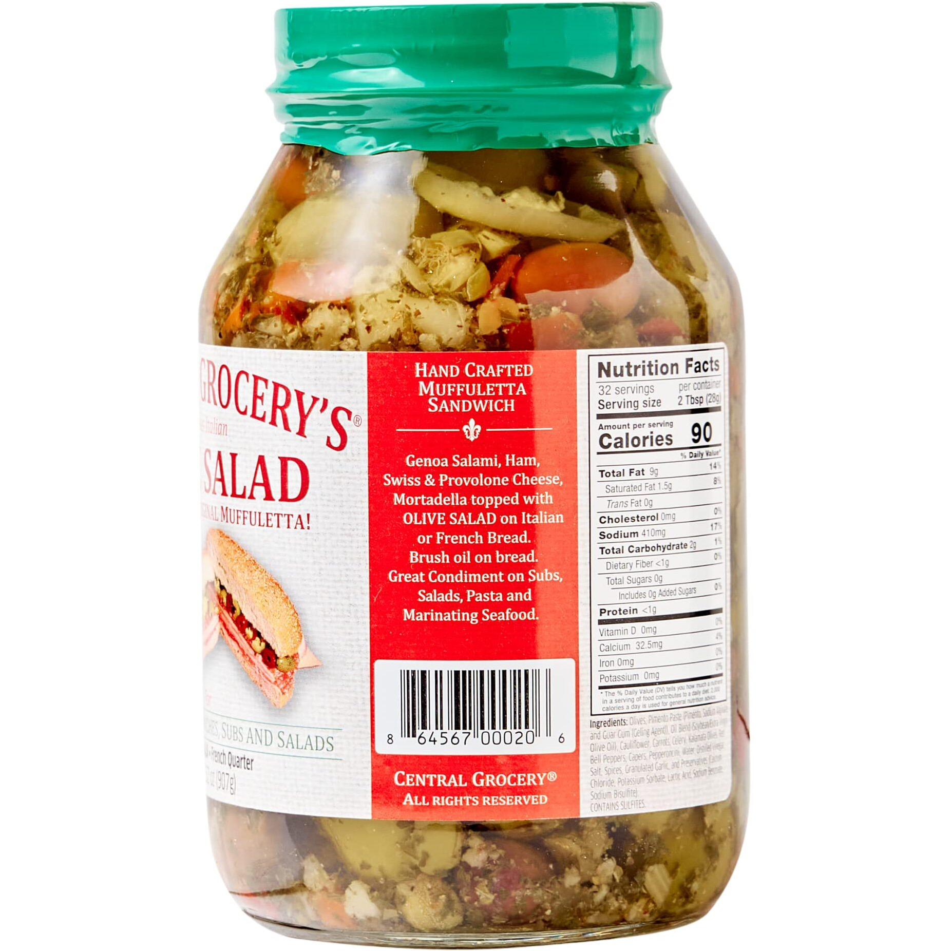 Central Grocery Olive Salad - 32 Oz (Pack Of 2) Perfect For Muffulettas, Sandwiches, Pizza Toppings, Pastas, Hot Dog Topper, Salads And More