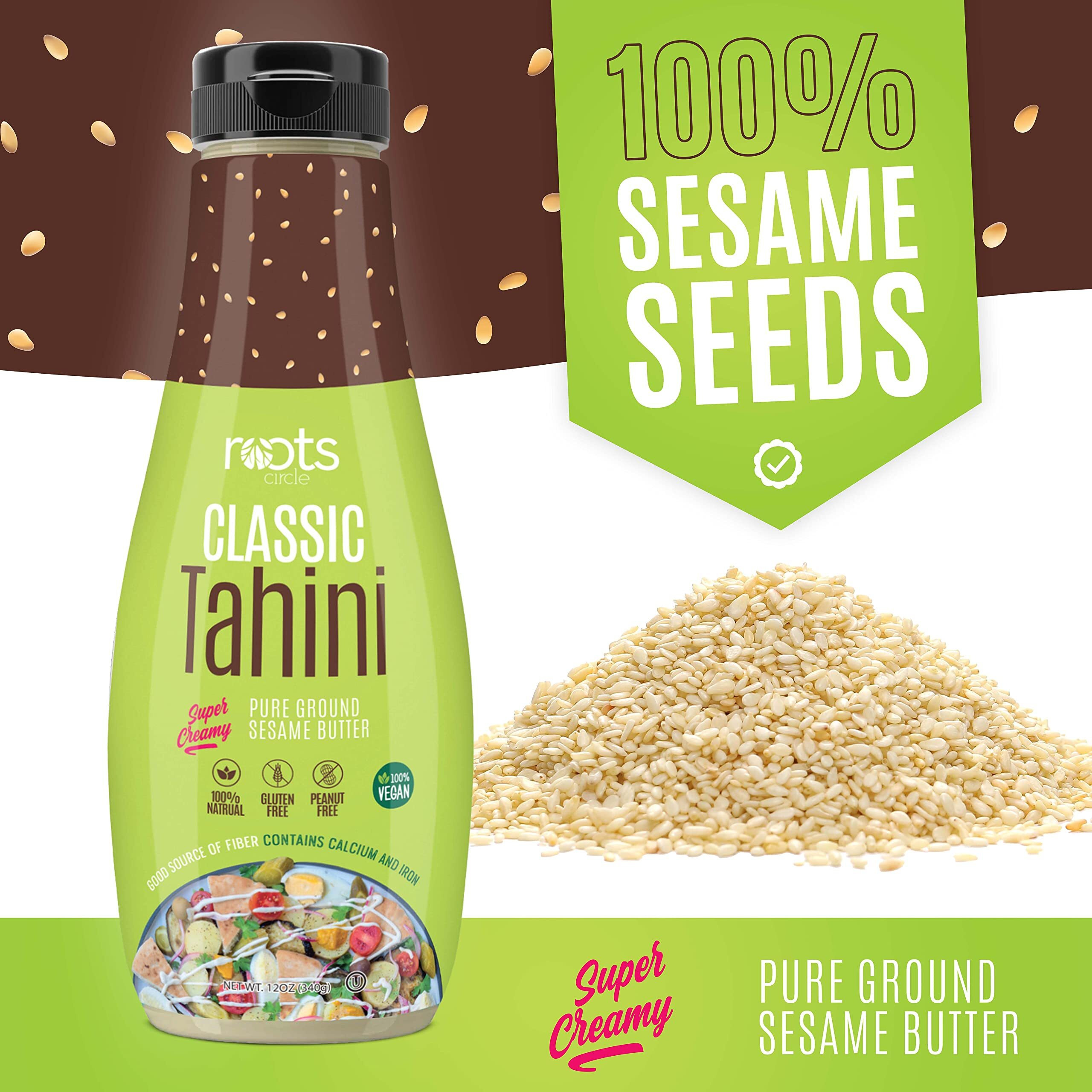 Roots Squeezable Classic Creamy Sesame Tahini | 2 Pack 12Oz Plant-Based Ready Tahini Paste For Salad Dressing And Hummus | Certified Kosher, Peanut And Gluten-Free, Vegan, Non-Gmo, And Keto Friendly