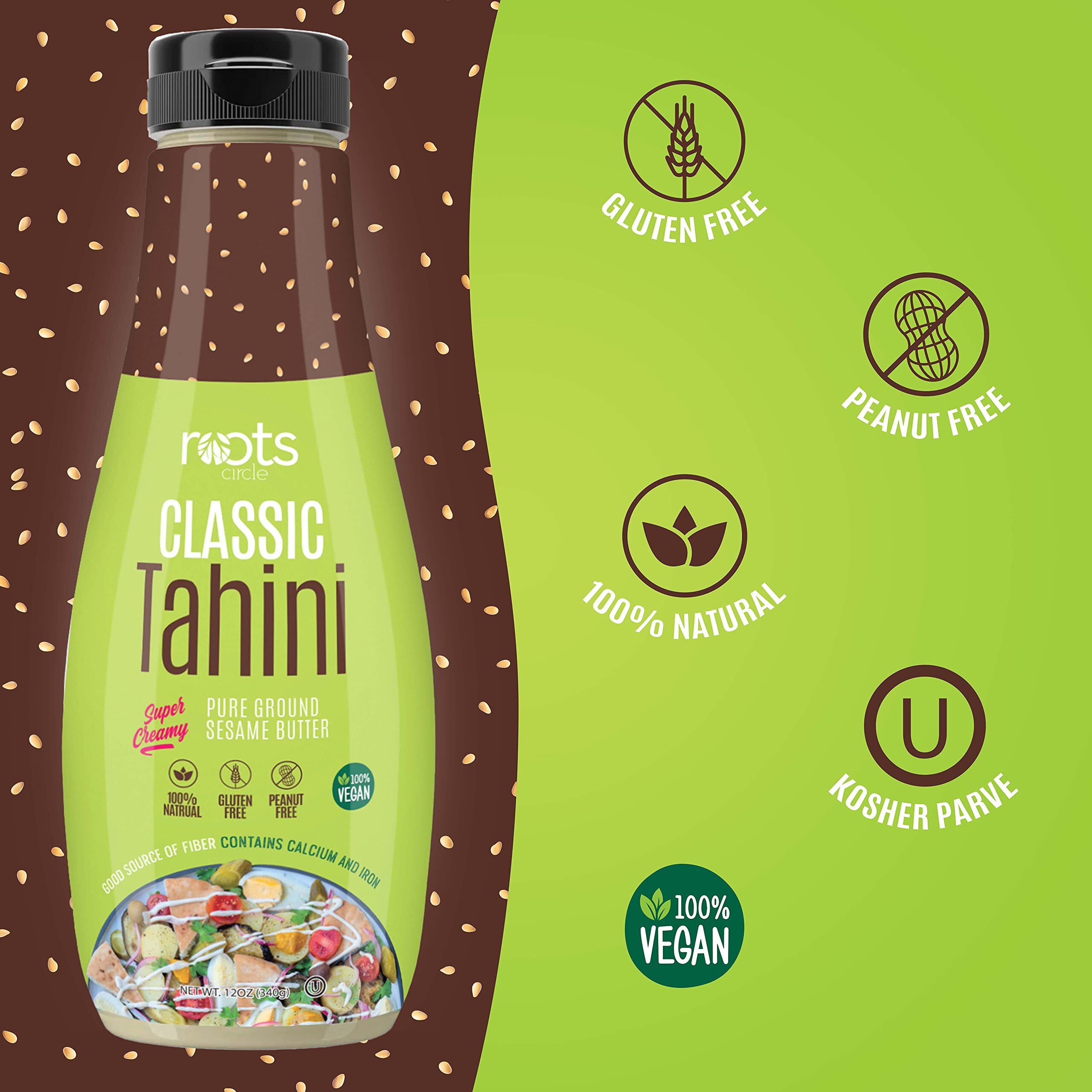 Roots Squeezable Classic Creamy Sesame Tahini | 2 Pack 12Oz Plant-Based Ready Tahini Paste For Salad Dressing And Hummus | Certified Kosher, Peanut And Gluten-Free, Vegan, Non-Gmo, And Keto Friendly