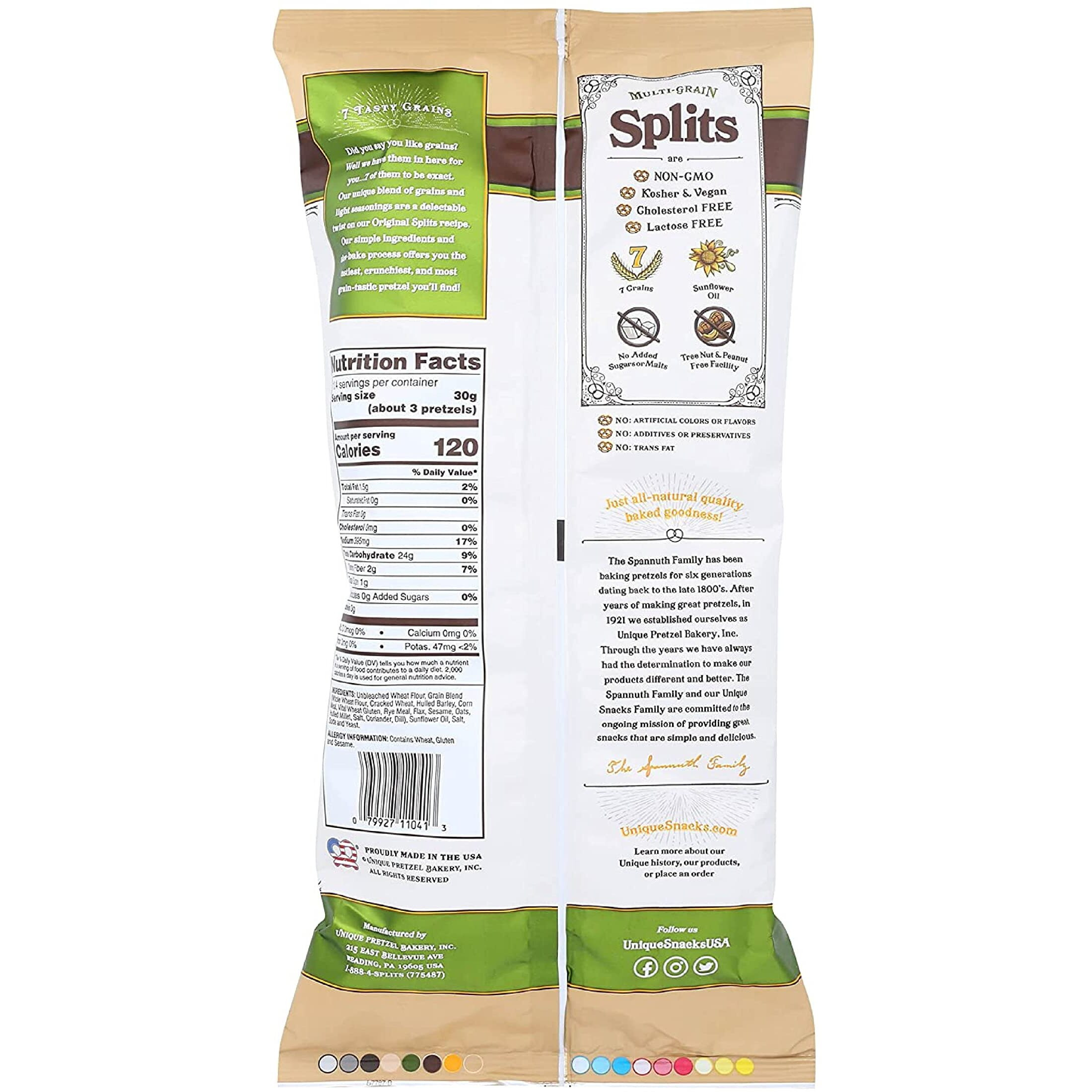 Unique Snacks - Multi Grain Splits Pretzels, Homestyle Baked, Certified Ou Kosher And Non-Gmo, 11 Oz Bag (6 Pack) No Artificial Flavors 66 Ounce