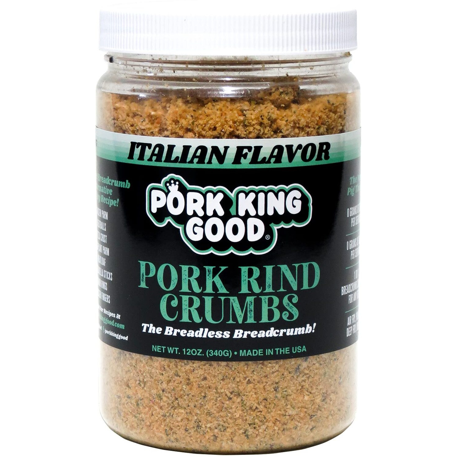 Pork King Good - Pork Rind Breadcrumbs - 2 Pack Keto Friendly, Paleo, Gluten-Free, Sugar Free, Zero Carb Panko Substitute (Two 12 Oz Jars) (Italian, 2 Pack)