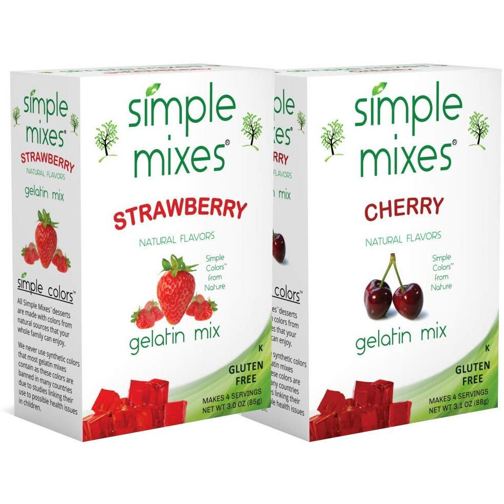 Simple Mixes Natural Gelatin Variety Pack, 3 Each Strawberry & Cherry, Healthy, Lactose, Fat & Gluten Free, Kosher, 3.1 Oz Per Package, 6 Count