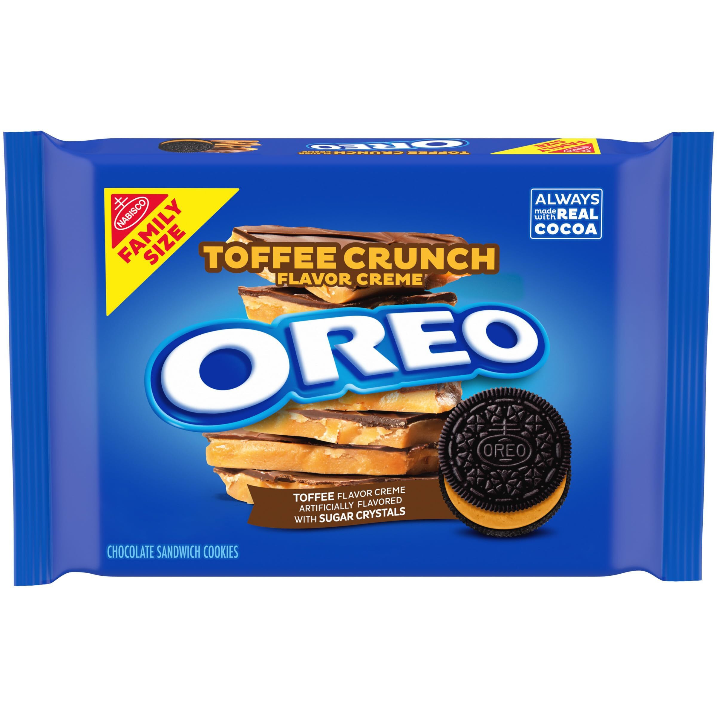 Oreo Toffee Crunch Creme With Sugar Crystals Chocolate Sandwich Cookies, Family Size, 17 Oz