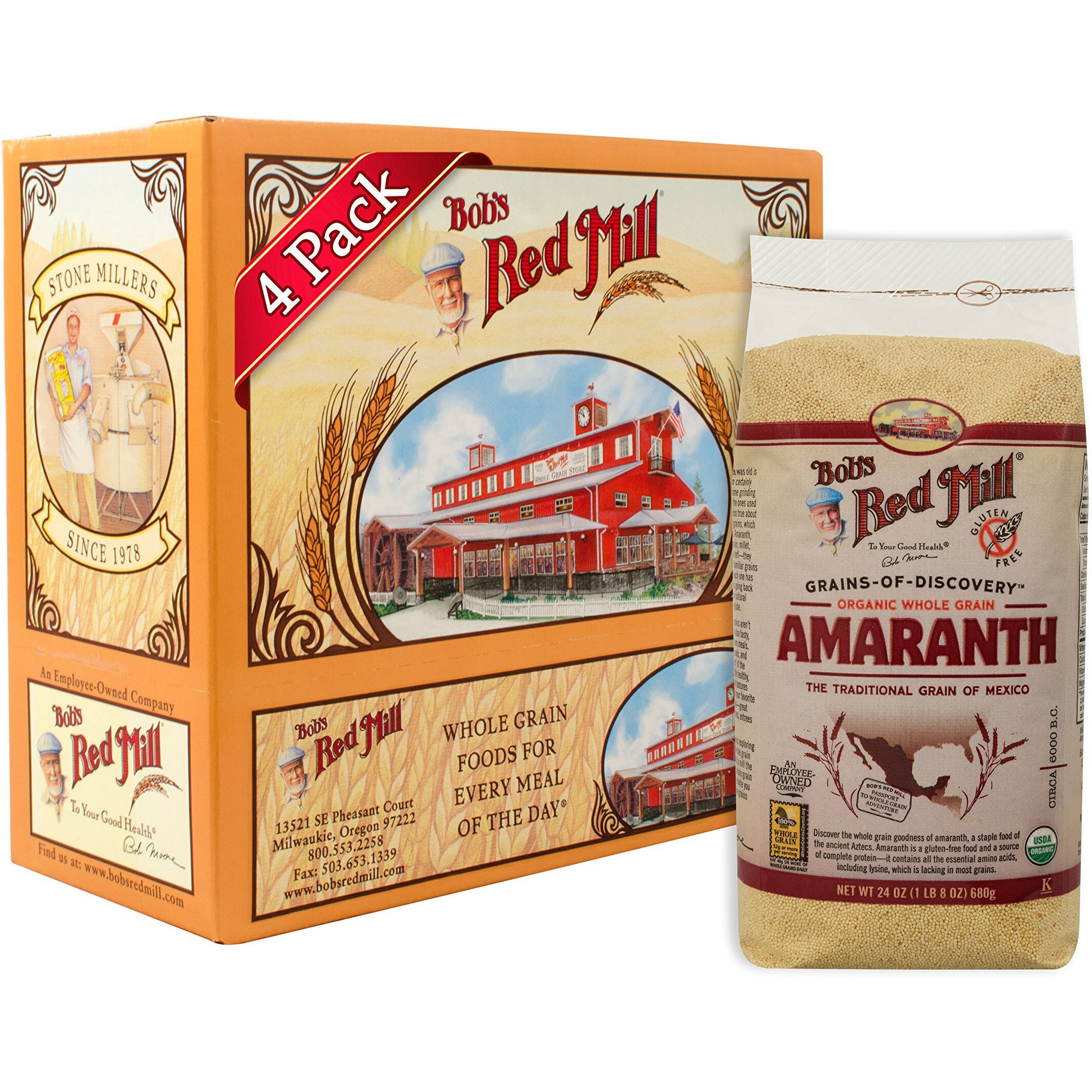 Bob's Red Mill Organic Whole Grain Amaranth, 24 Oz (4 Pack)