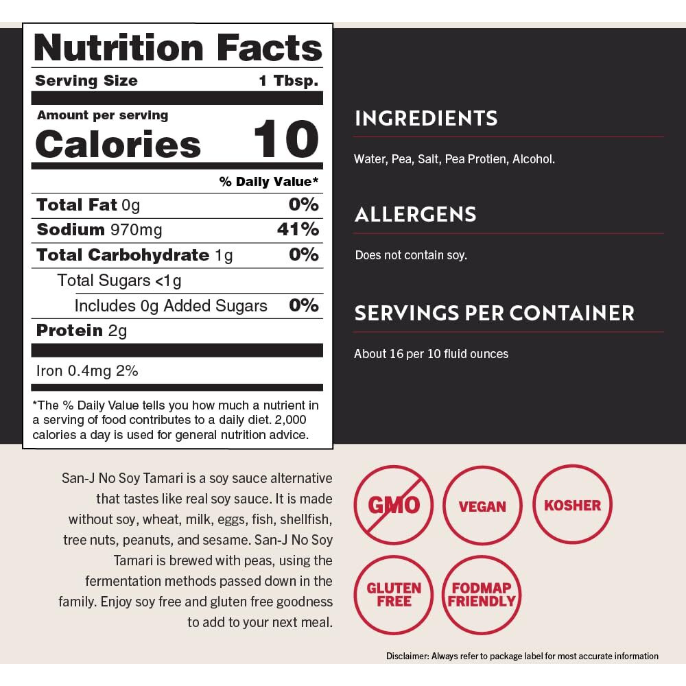 San-J - No Soy Tamari - Specially Brewed Soy Sauce Alternative - 10 Oz. Bottles - 2 Pack