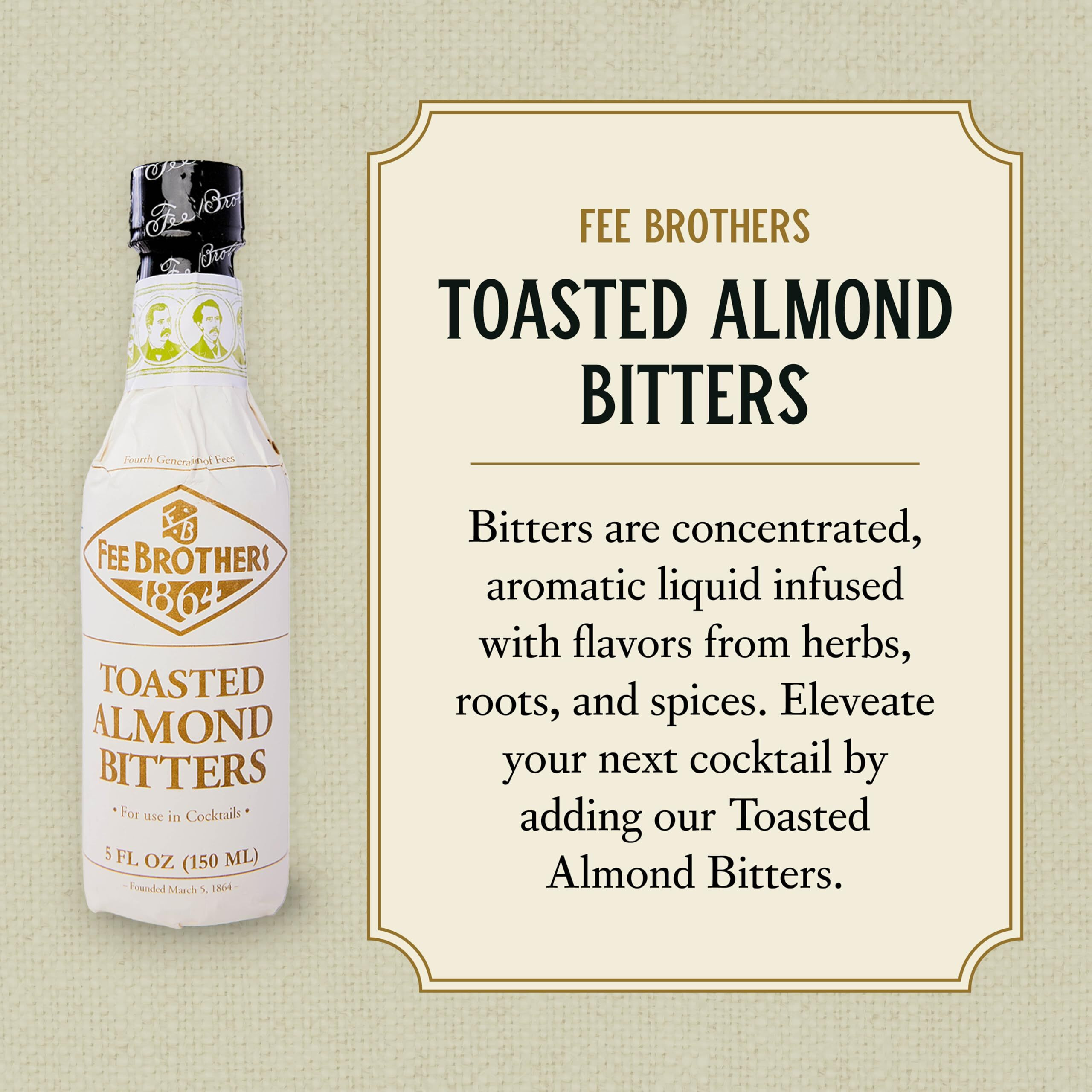 Fee Brothers Toasted Almond Cocktail Bitters - Aromatic Cocktail Mixer & Concentrated Flavoring, Gluten Free, Vegan-Friendly, 5 Fl Oz