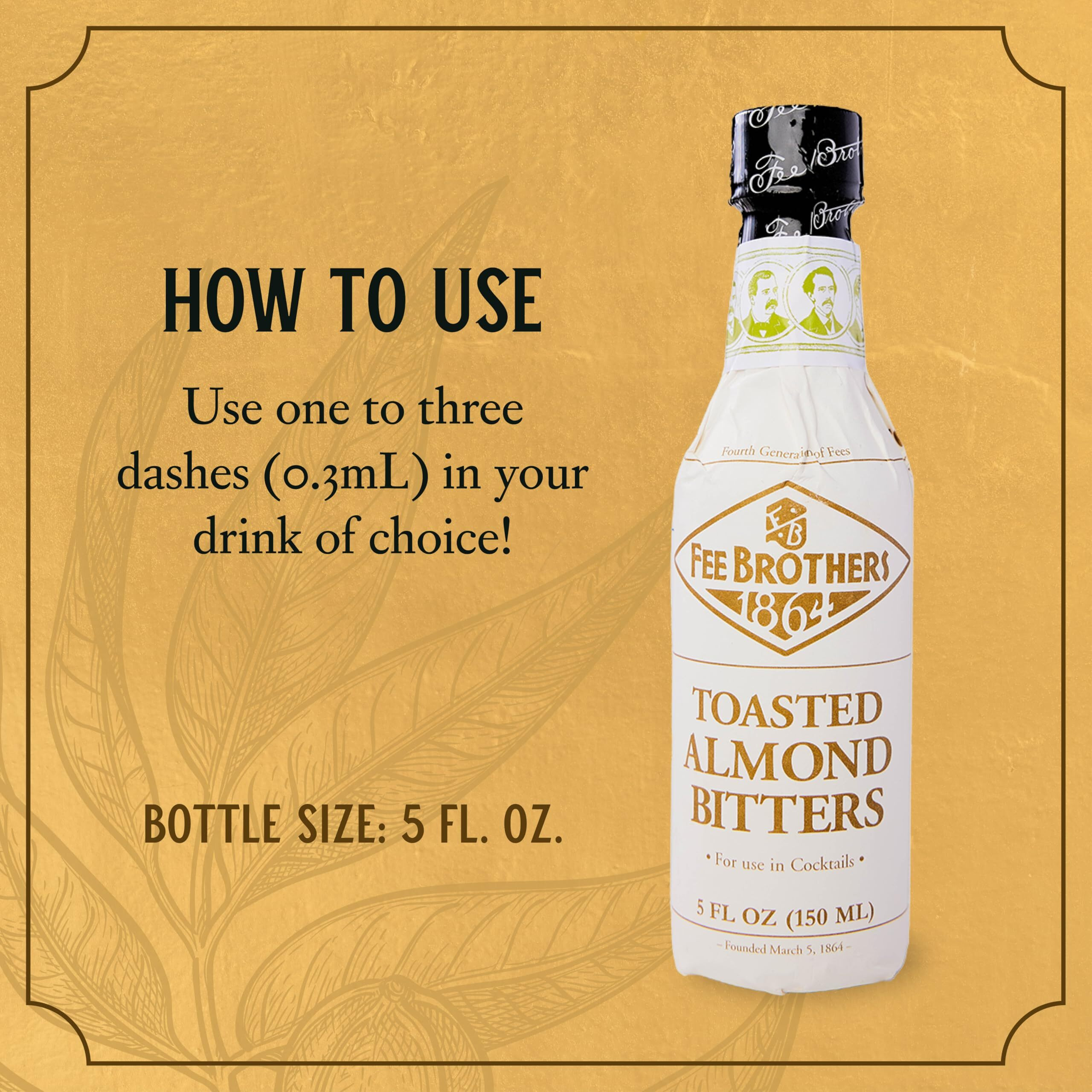 Fee Brothers Toasted Almond Cocktail Bitters - Aromatic Cocktail Mixer & Concentrated Flavoring, Gluten Free, Vegan-Friendly, 5 Fl Oz