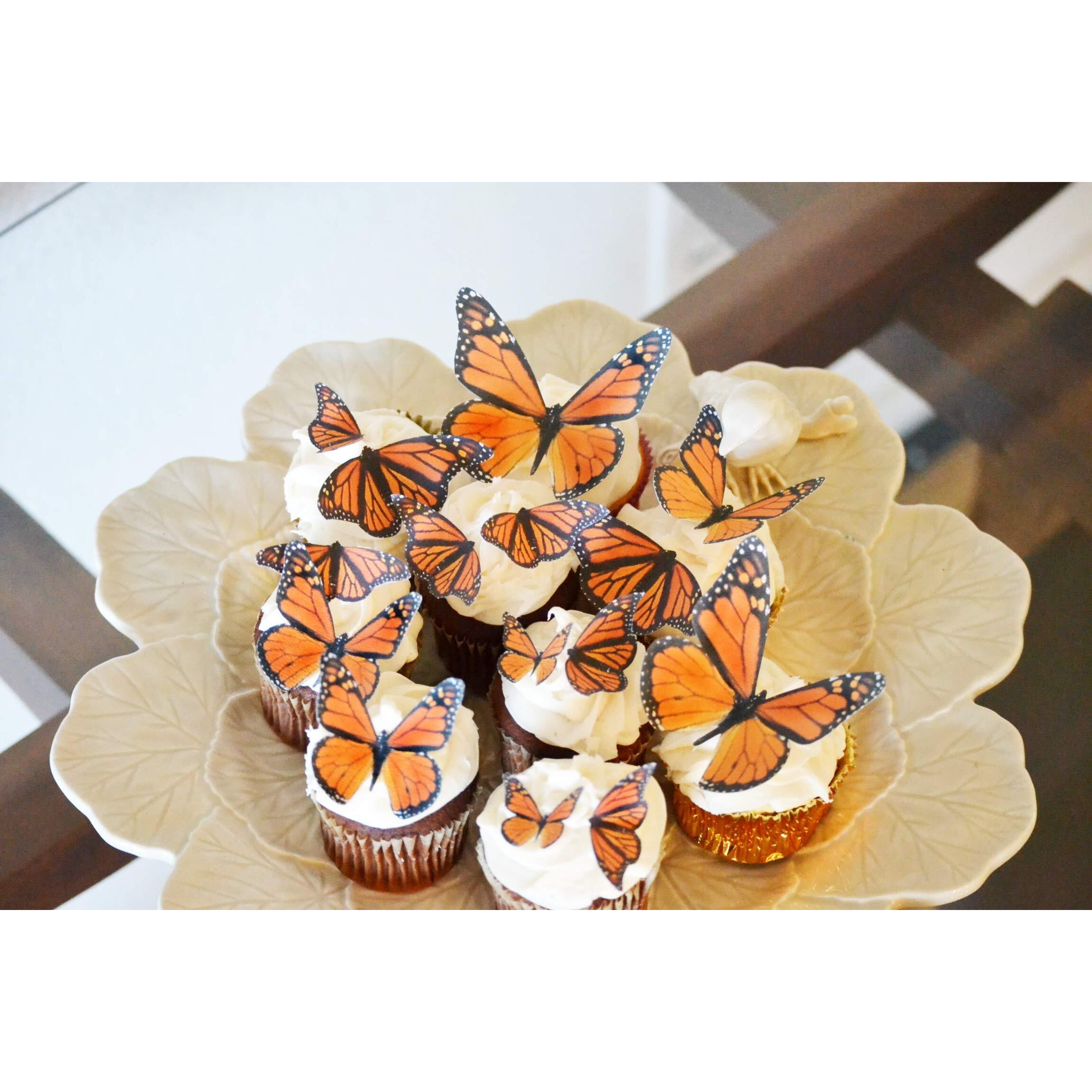 Sugar Robot Inc. Edible Butterflies Assorted Size Premium Crafted Made In The Usa - Cake And Cupcake Toppers, Decoration (Orange Monarch)