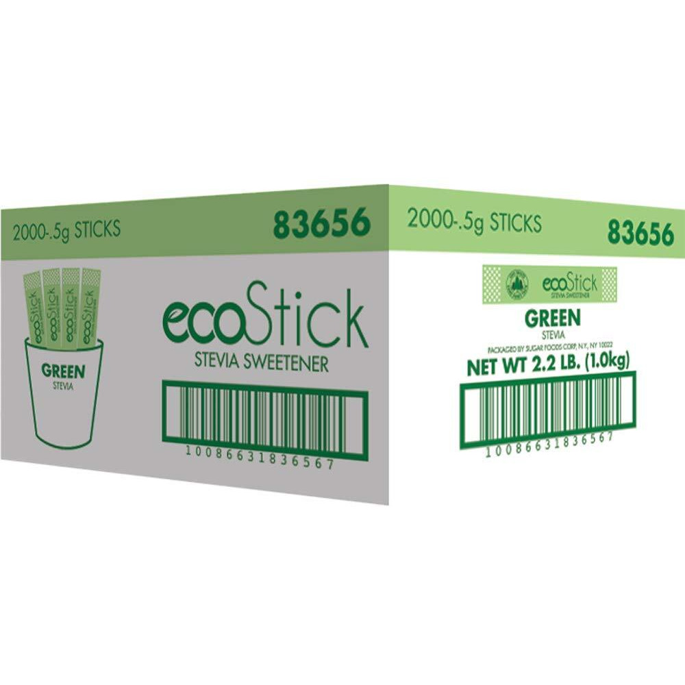 Ecostick Zero Calorie Sweetener Packets | Green Stevia | 2000 Count | Gluten Free