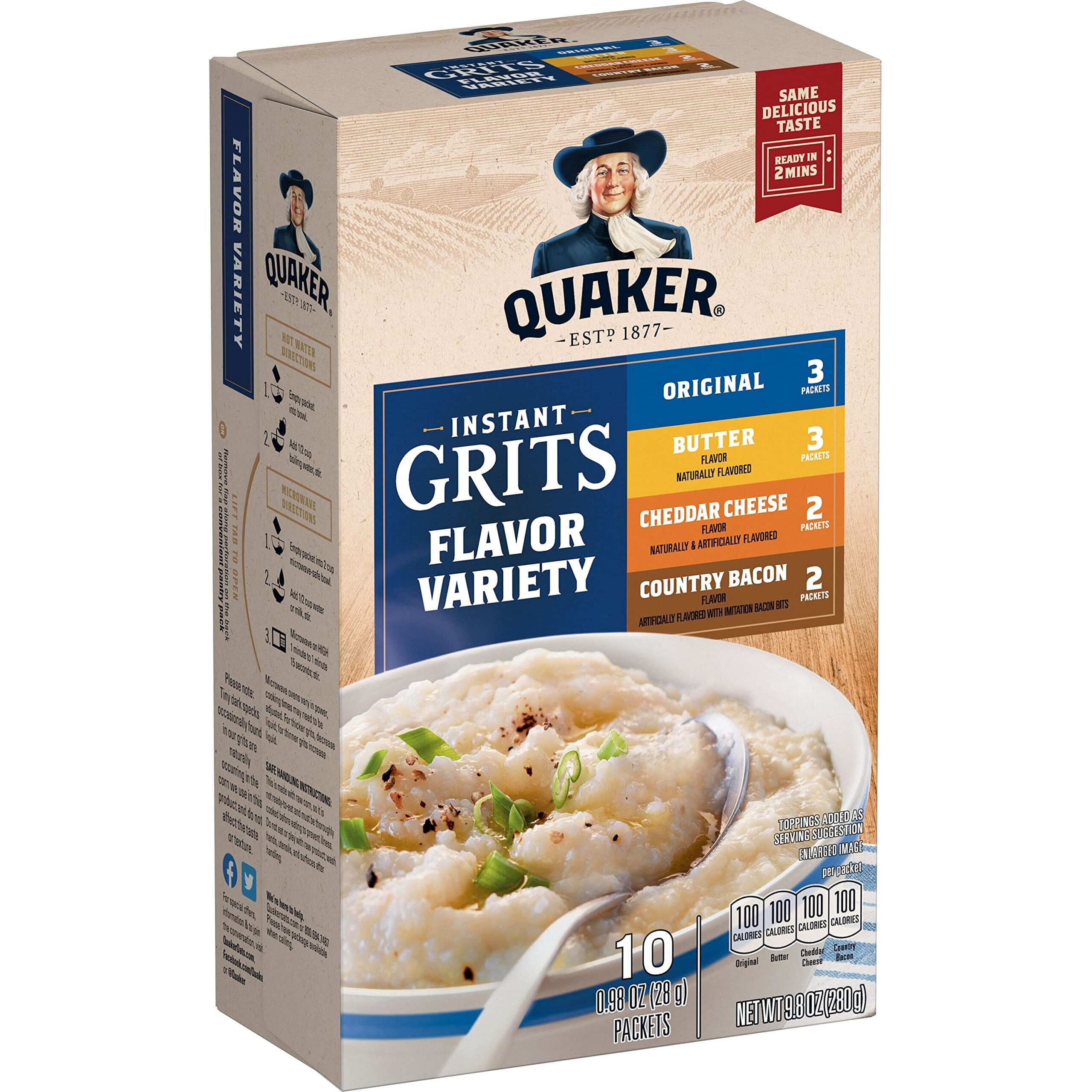 Quaker Instant Grits, 4 Flavor Variety Pack, 0.98Oz Packets (10 Pack)