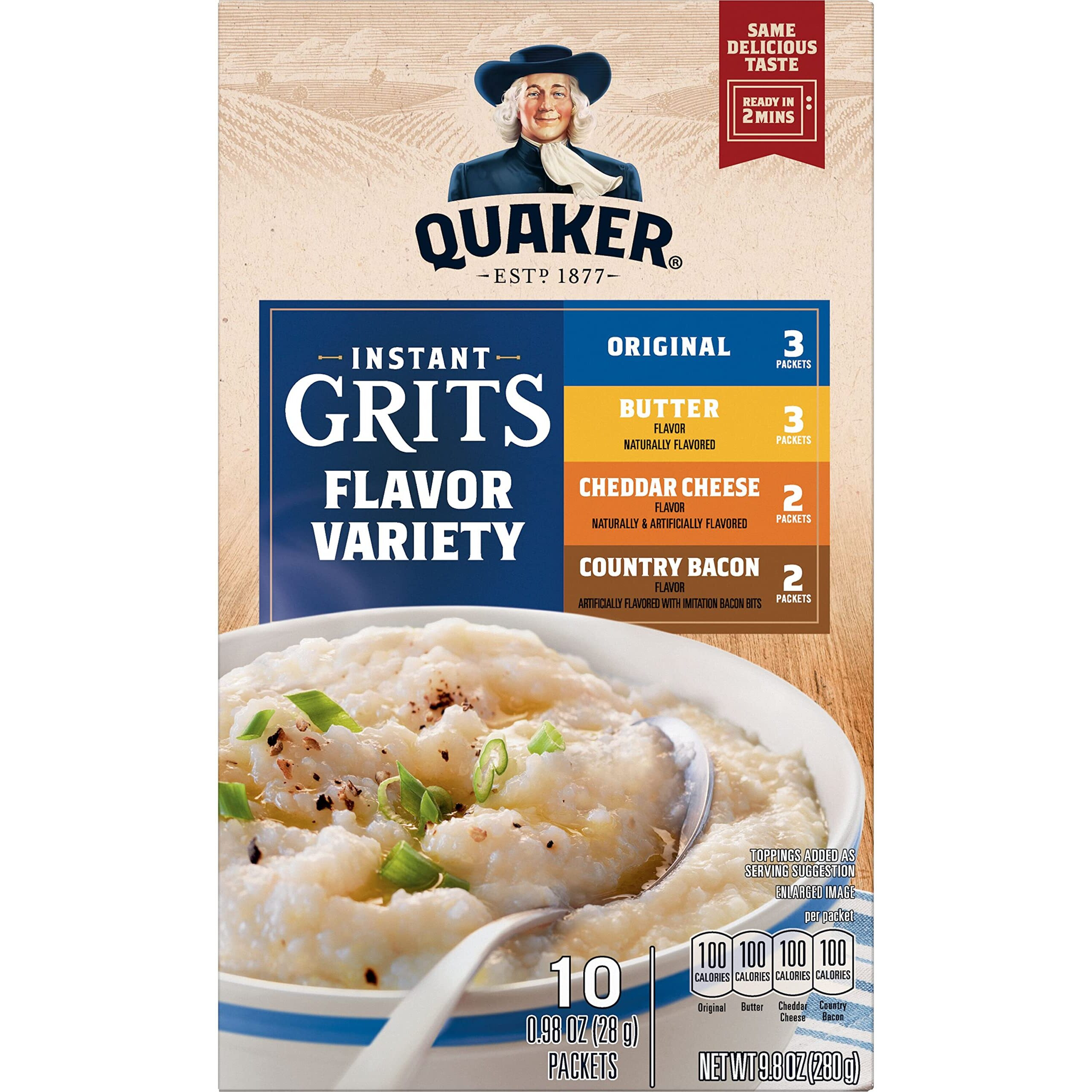 Quaker Instant Grits, 4 Flavor Variety Pack, 0.98Oz Packets (10 Pack)