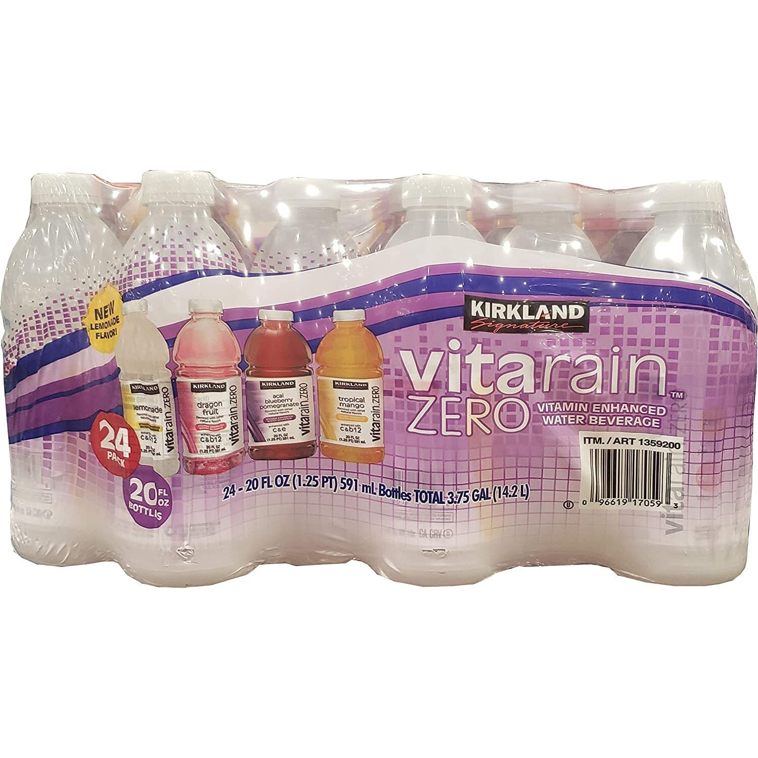 Kirkland Signature Vita Rain Zero Variety Water Beverage 24/20 Fl Oz Bottles Net Wt 480 Fl Oz