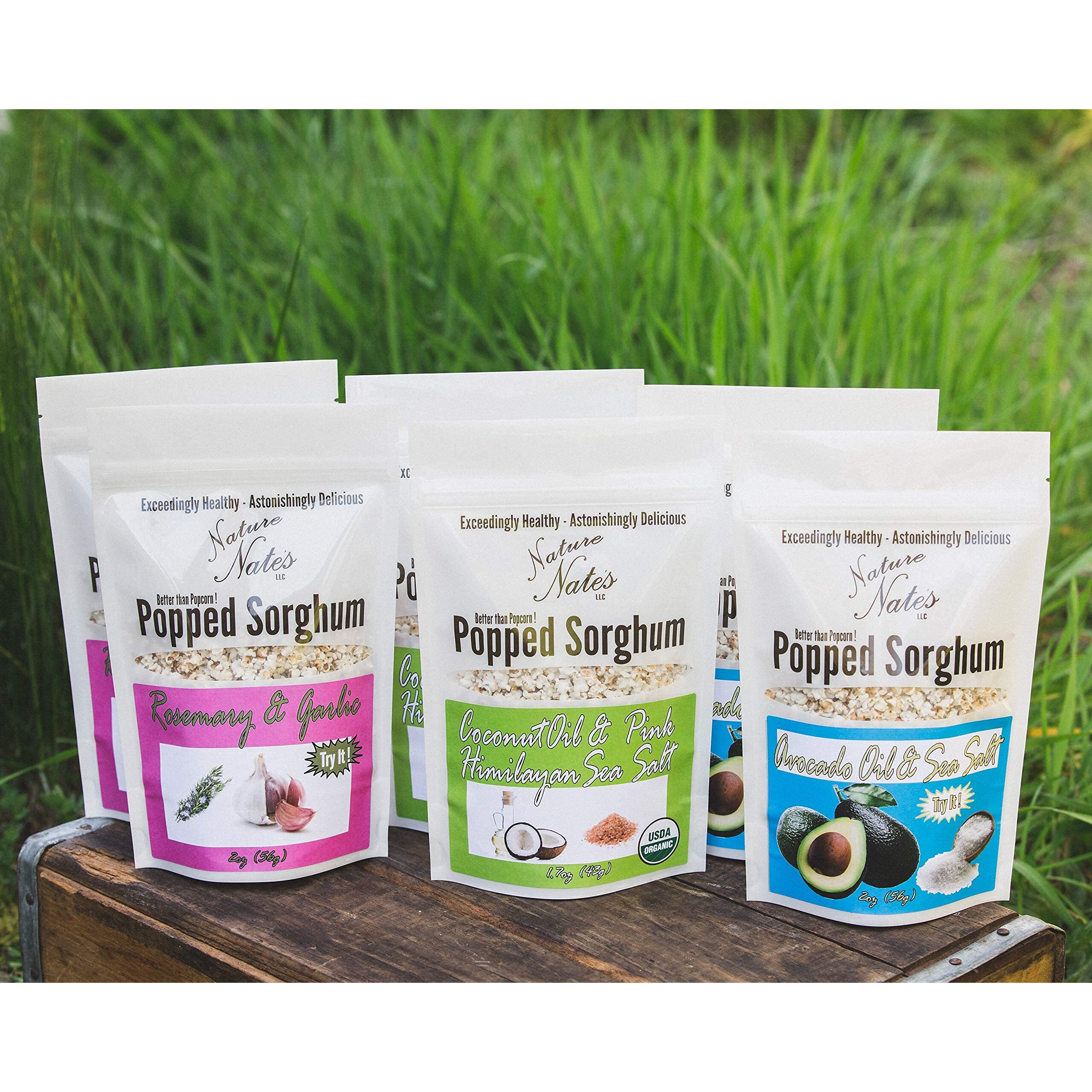 Nature Nates Popped Sorghum, Variety Multi Pack - Organic Sorghum, Keto & Gluten Free, Healthy Snacks, Better Than Popcorn, Made In Usa - 2 Ounce (Pack Of 6)