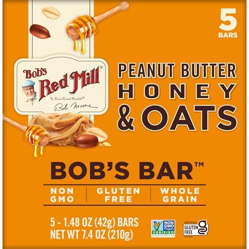 Bob's Red Mill Peanut Butter Honey & Oats Snack Bar - 5 Bars (Pack Of 1) - Gluten Free, Non-Gmo, Whole Grain