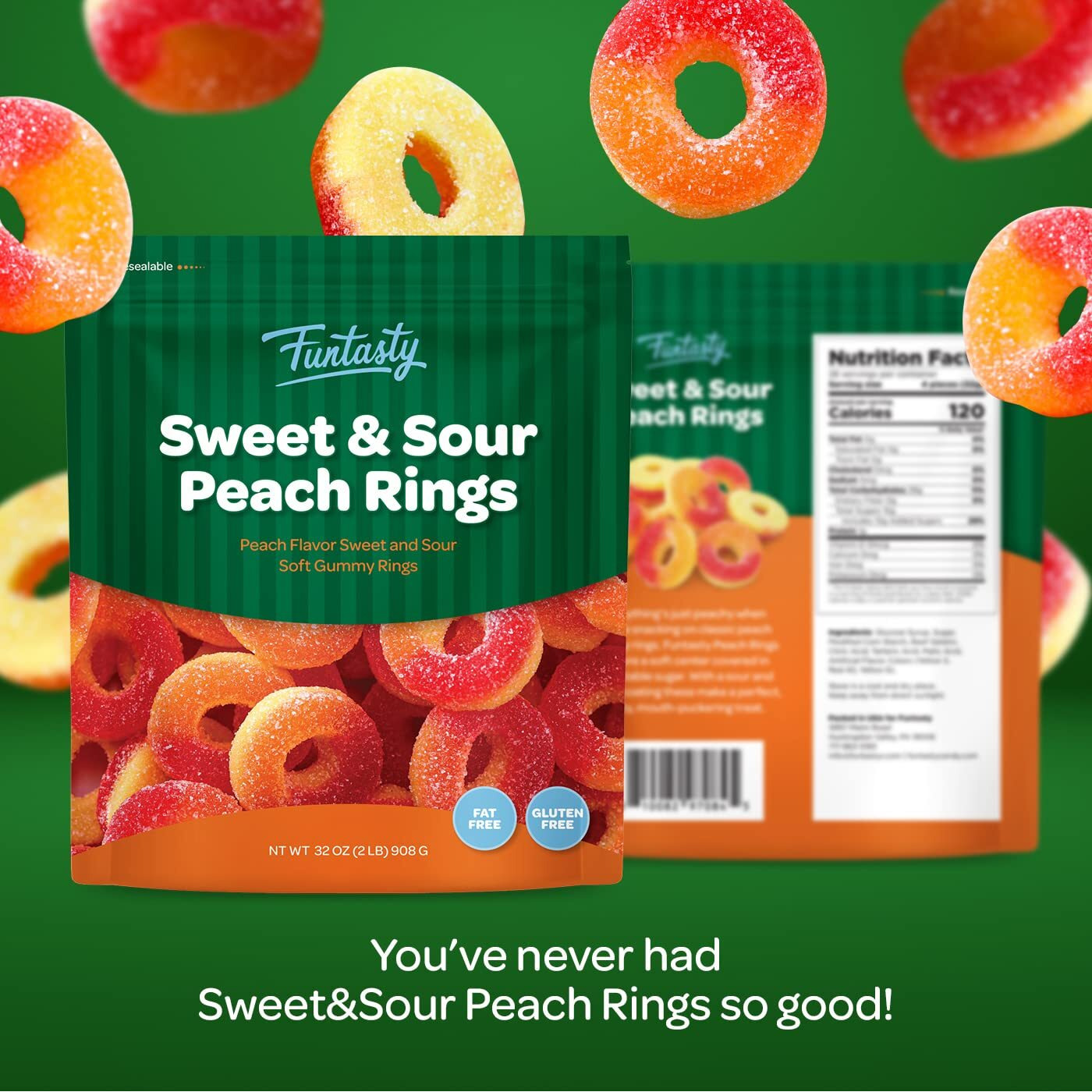 Peach Rings Soft Gummy Candy, Sour And Sweet, 2-Pound Pack