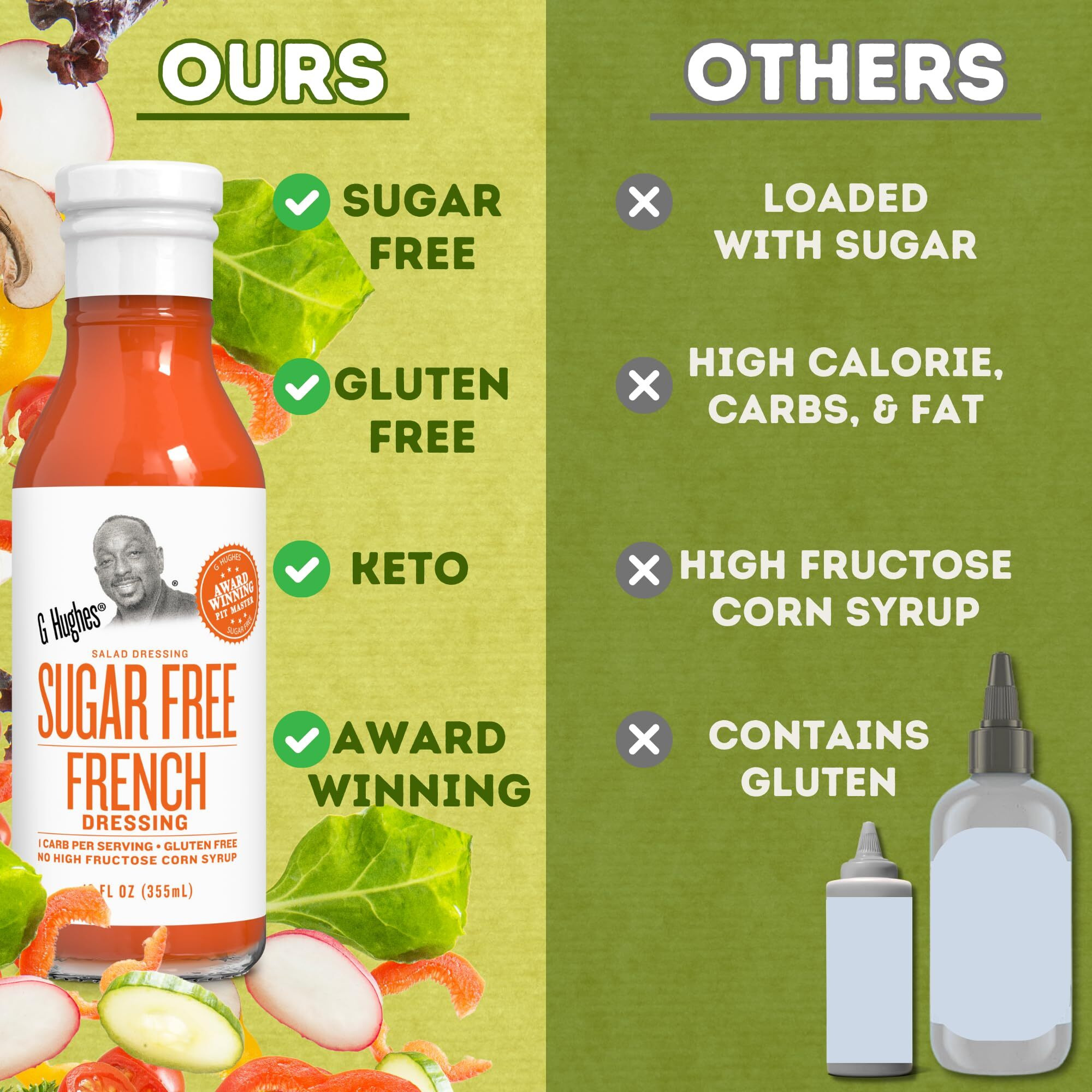 G Hughes Sugar Free French Style Dressing - Sugar Free French Dressing, French Dressing For Salad, Gluten Free French Salad Dressing, Sugar Free Salad Dressing, Low Carb Salad Dressing - 12 Oz (3-Pack)