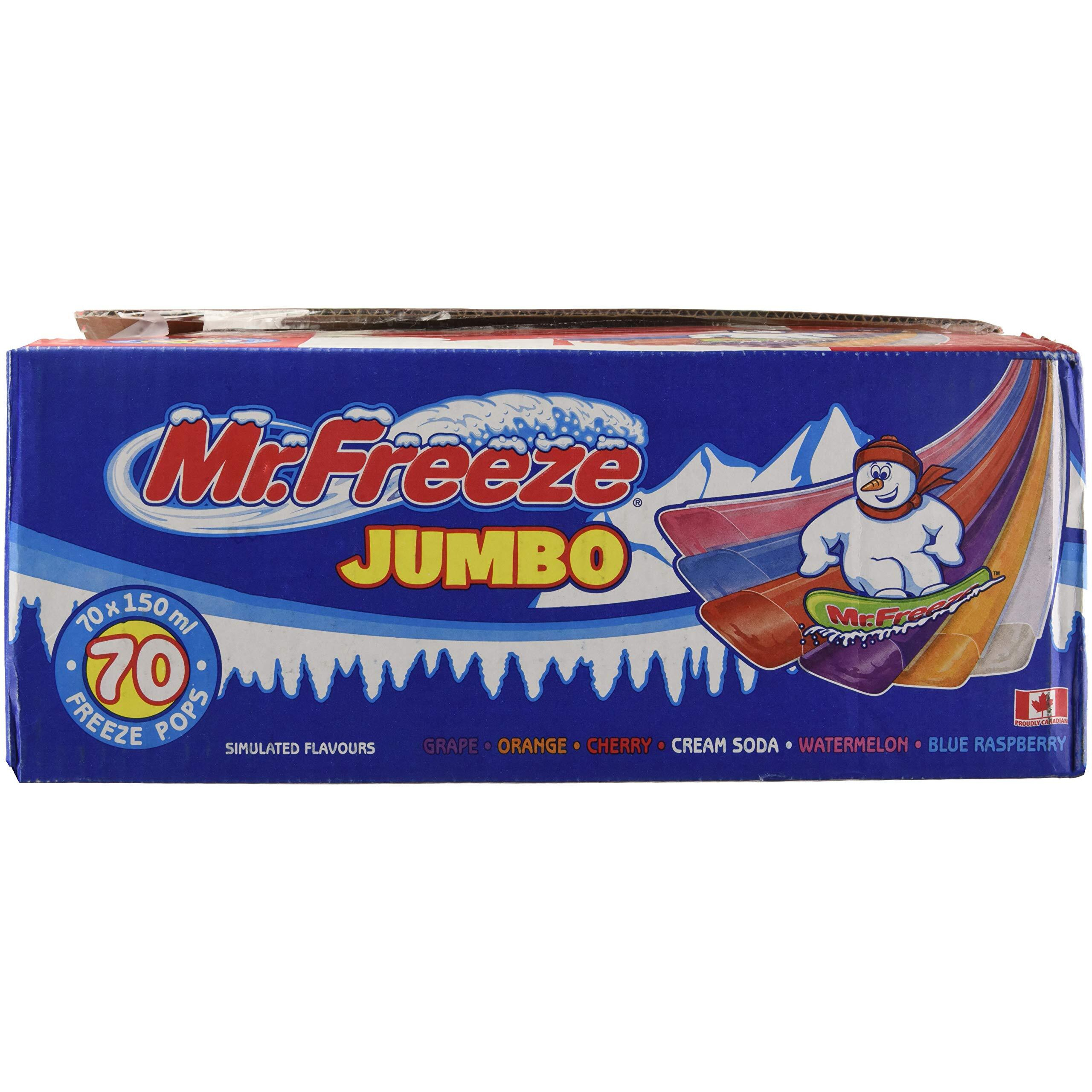 Mr. Freeze Jumbo Cherry,Grape,Orange,Raspberry,Watermelon Ice Pops Freezies 150 Mililiters/5 Ounces - 70 Pack No Hfcs Imported From Canada