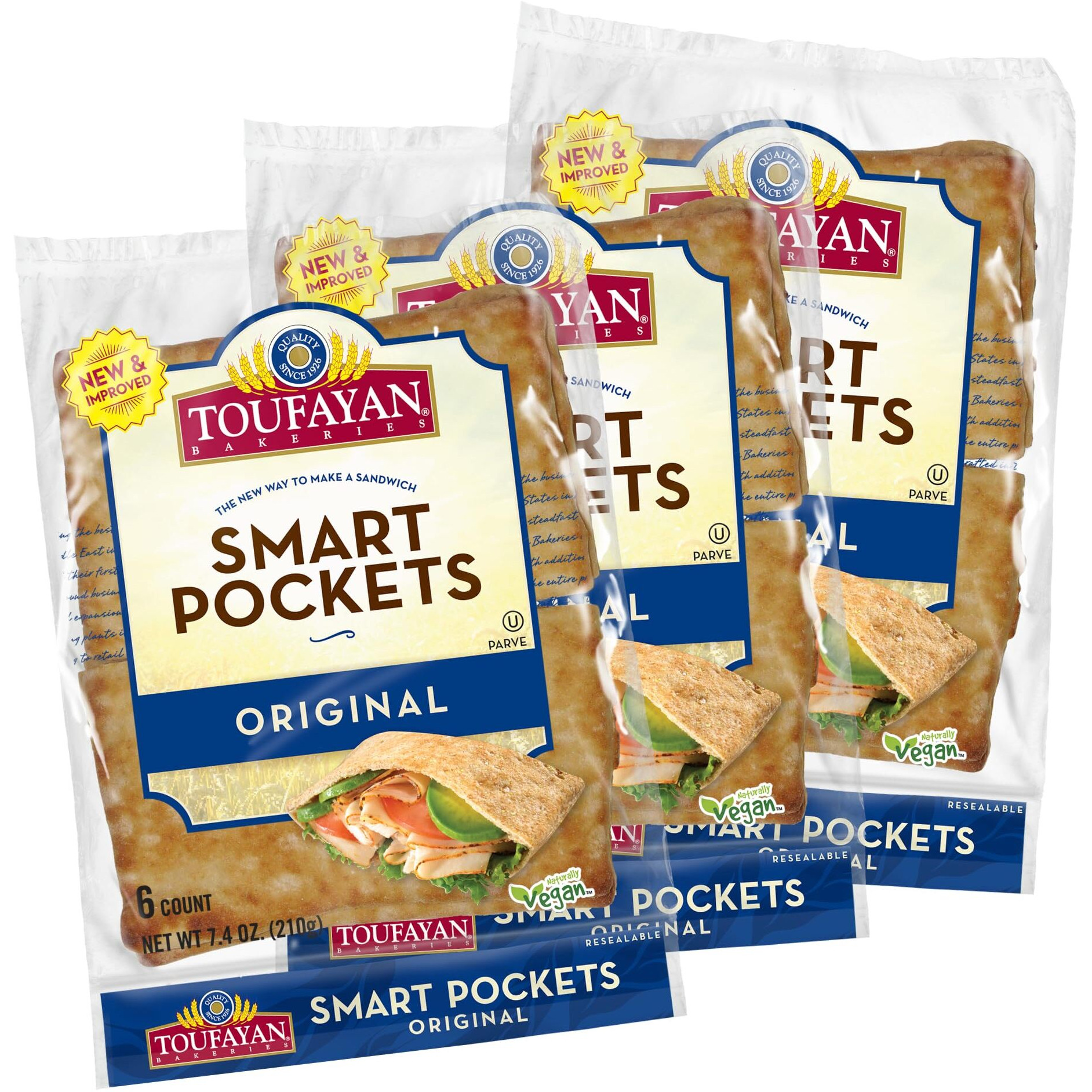 Toufayan Original Smart Pockets Pita Bread | Naturally Vegan (3 Pack)
