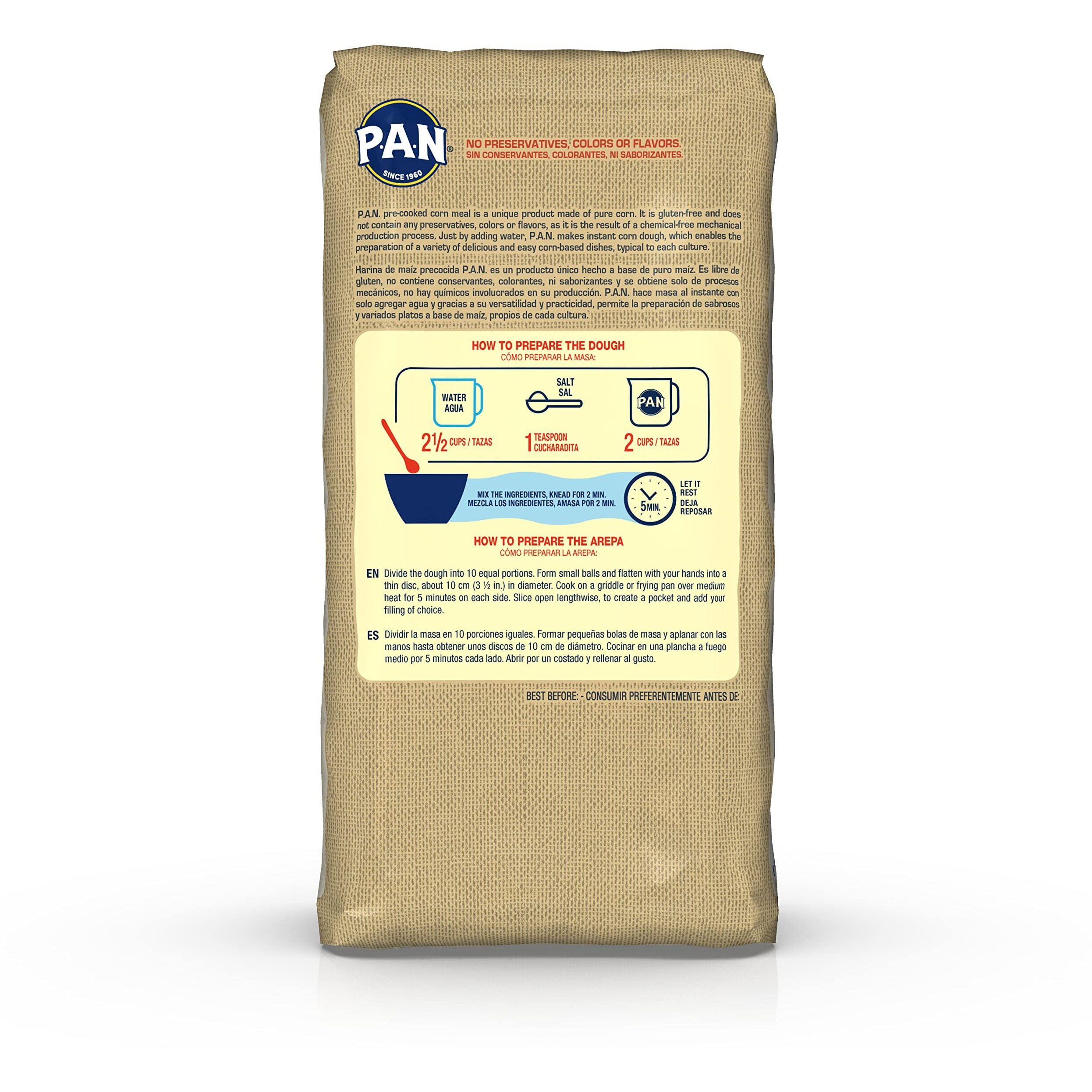 P.A.N. Whole Grain White Corn Meal - Pre-Cooked Gluten Free And Kosher Flour For Arepas (2.2 Lb/Pack Of 10)