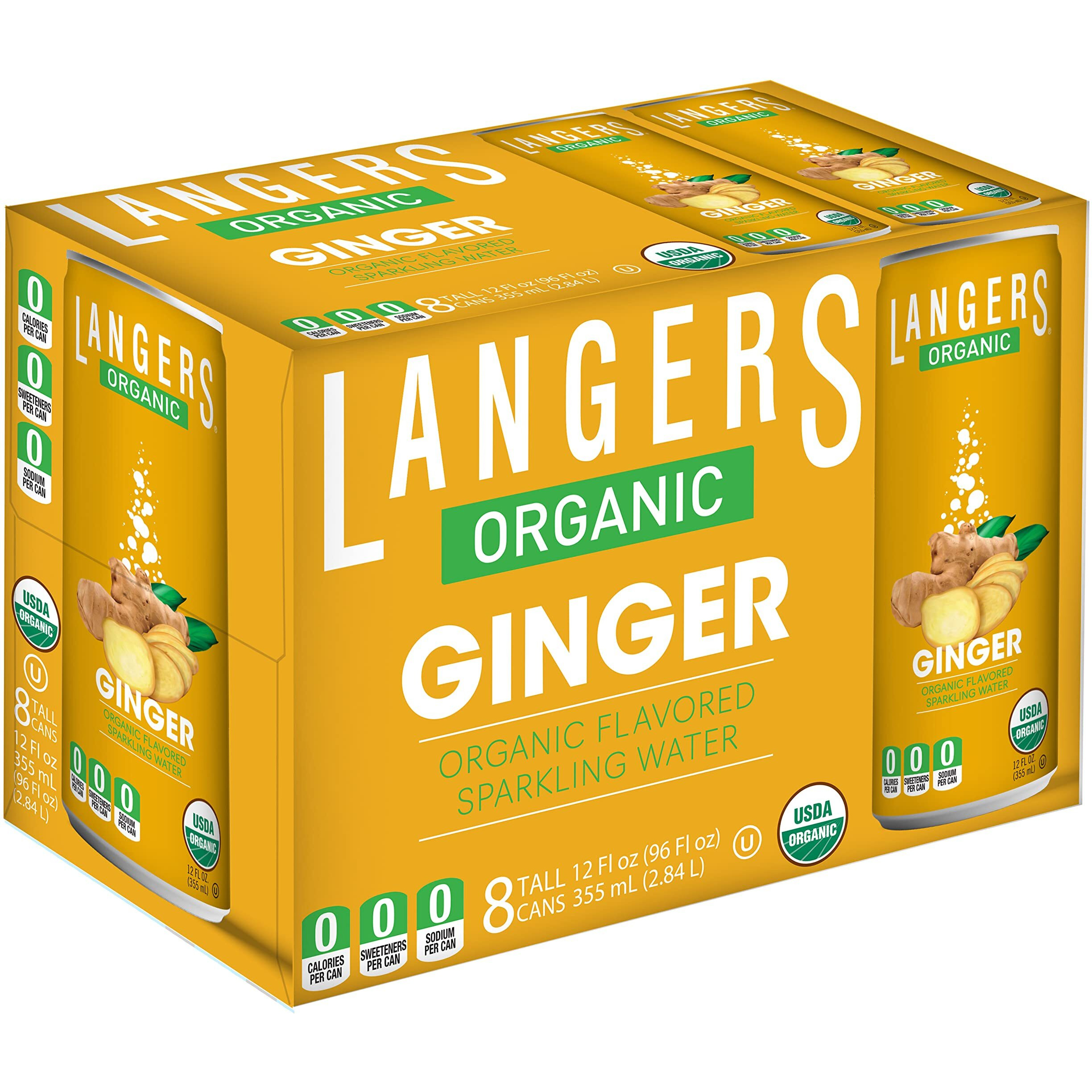Langers Organic Flavored Sparkling Water, Ginger, 12 Ounce (Pack Of 8)