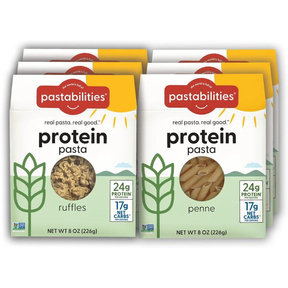 Pastabilities, Protein Pasta, Variety Pack (Penne & Ruffles) - 24G Protein & Low 12G Net Carb - High Protein Delicious Taste & Texture Non-Gmo Plant-Based Pasta, Keto Friendly, Vegan (3 Pound, 1 Pack)