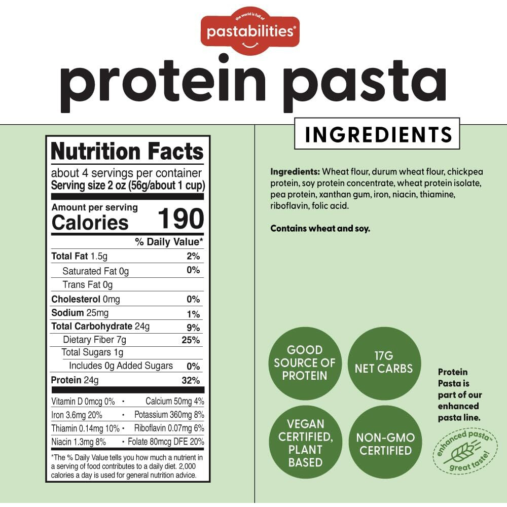 Pastabilities, Protein Pasta, Variety Pack (Penne & Ruffles) - 24G Protein & Low 12G Net Carb - High Protein Delicious Taste & Texture Non-Gmo Plant-Based Pasta, Keto Friendly, Vegan (3 Pound, 1 Pack)