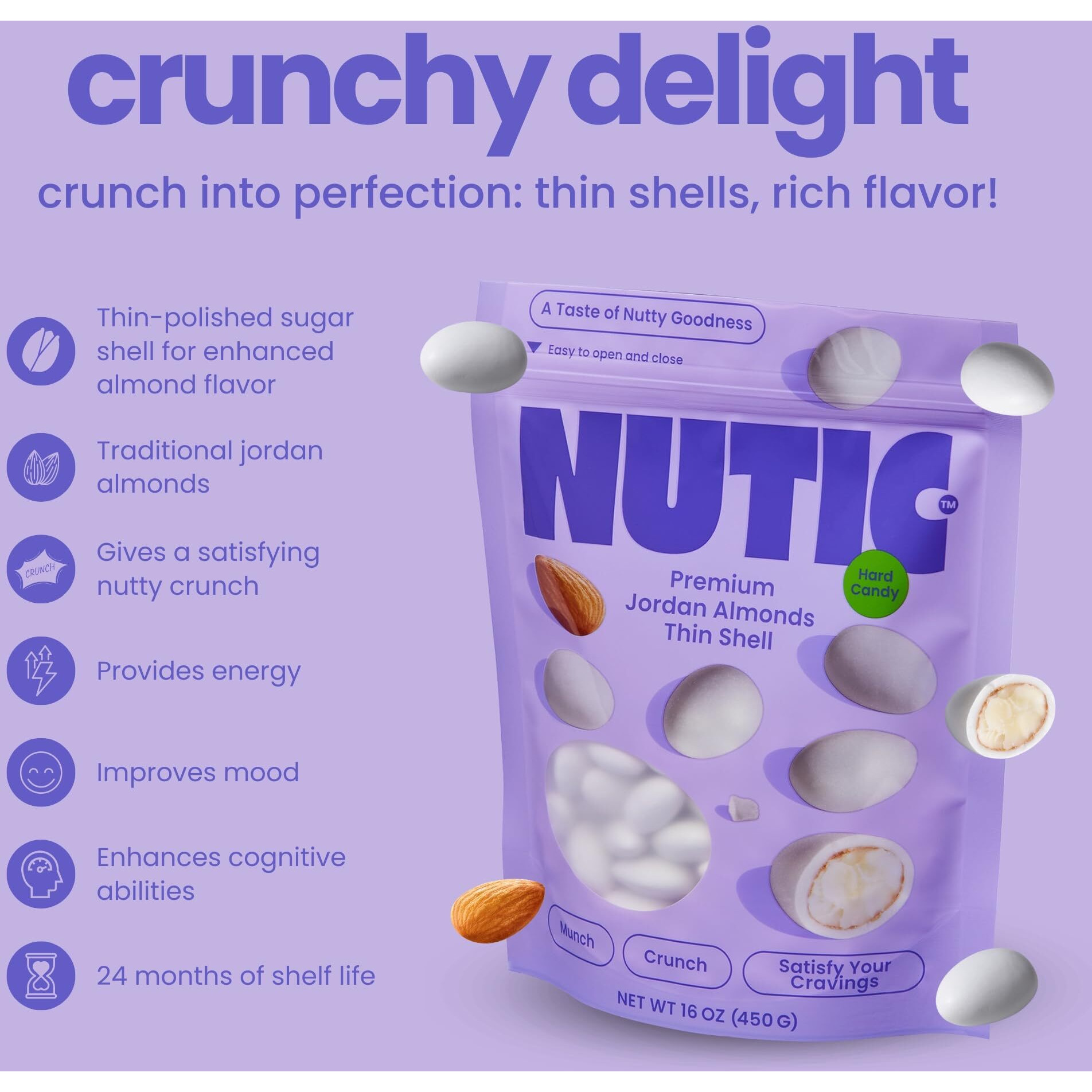 Nutic White Jordan Almonds - 1Lb, Premium Thin Shell, Elegant Italian Confetti Candy For Weddings, Holidays, And Birthdays, Freshly Made In The Usa - (Pack Of 1)