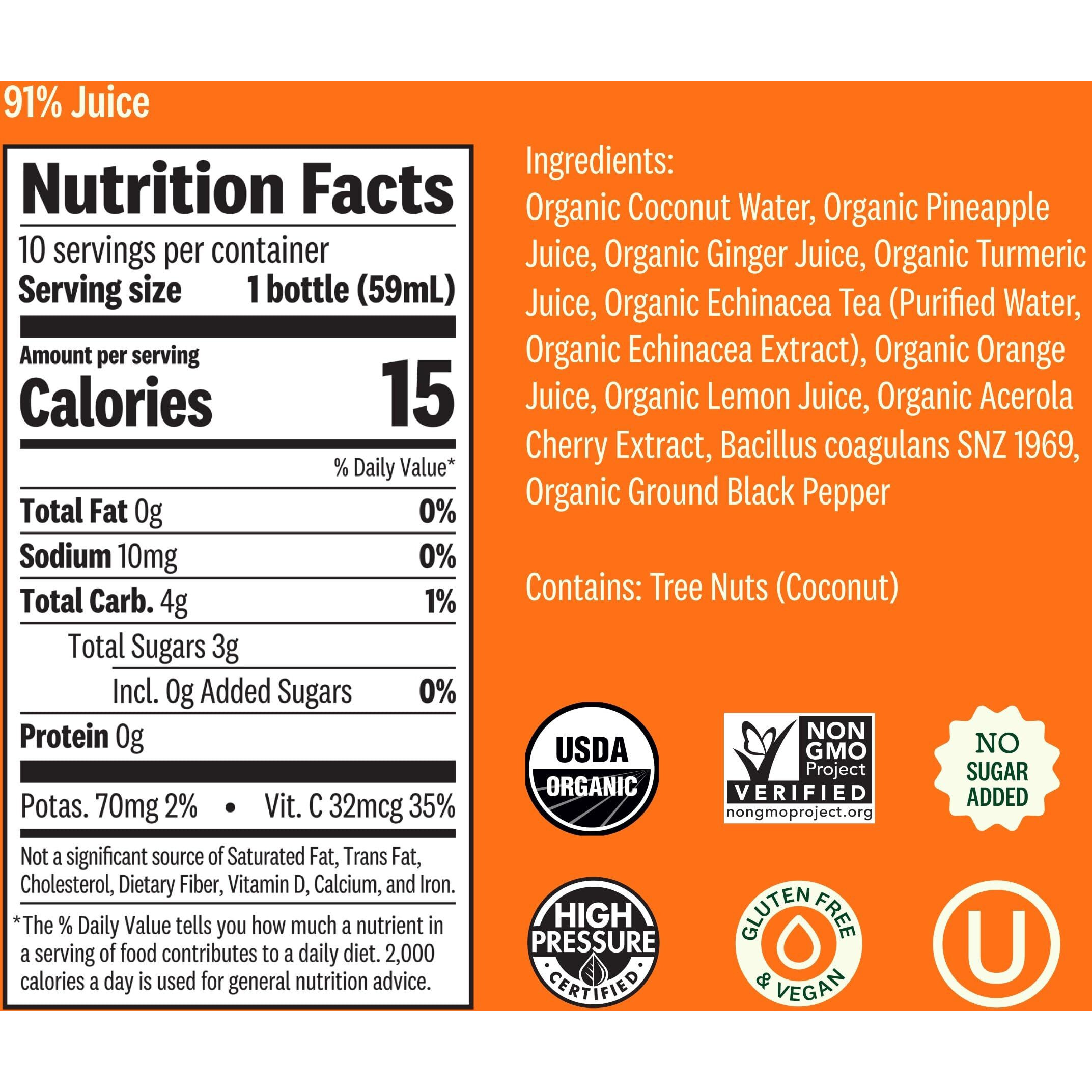 Suja Organic Immunity Defense Shot (20 Pack) With Turmeric And Ginger | Immunity Boost & Support | Functional Shots | Cold-Pressed Juice With Live Probiotics | Plant-Based & Gluten-Free (20 Pack)