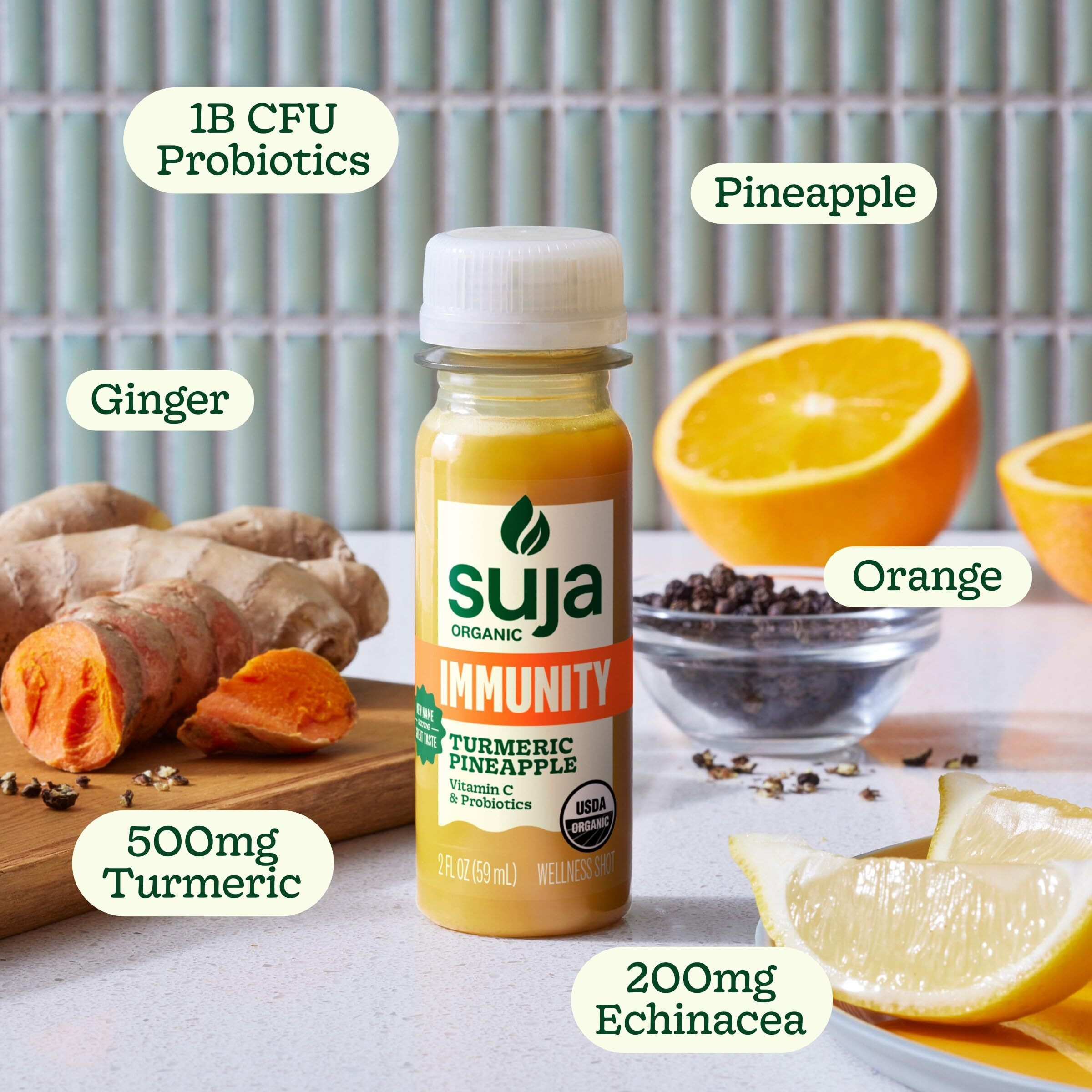 Suja Organic Immunity Defense Shot (20 Pack) With Turmeric And Ginger | Immunity Boost & Support | Functional Shots | Cold-Pressed Juice With Live Probiotics | Plant-Based & Gluten-Free (20 Pack)