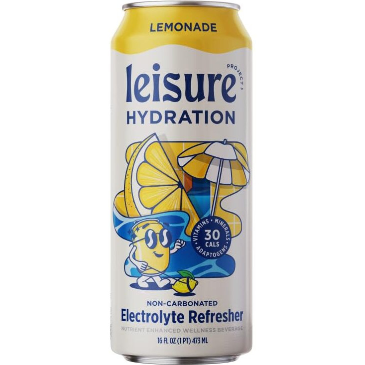 Leisure Drinks - Lemonade Electrolyte Drink [Electrolyte Refresher - 16Oz Cans, 12Pk] - Low Sugar Lemonade Hydration Drink - Healthy Hydration Packed W/ Magnesium & Ashwagandha For Mood & Stress Support