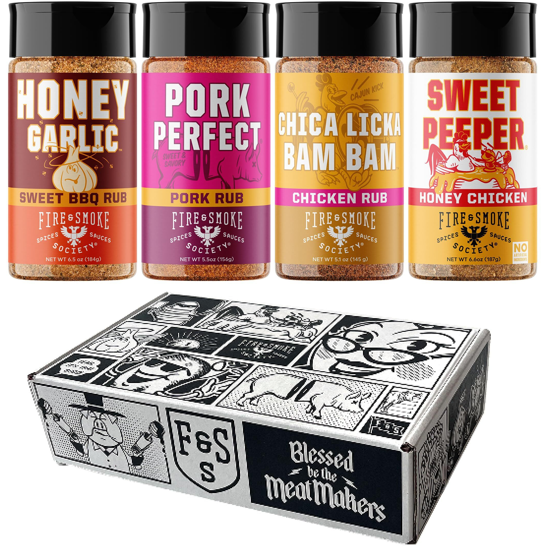 Fire & Smoke Society Pork & Chicken Seasoning Variety Pack | Bbq Rubs And Bbq Seasonings For Smoking And Grilling | Pork, Chicken, Turkey, | Large Spices Set (4-Pack)