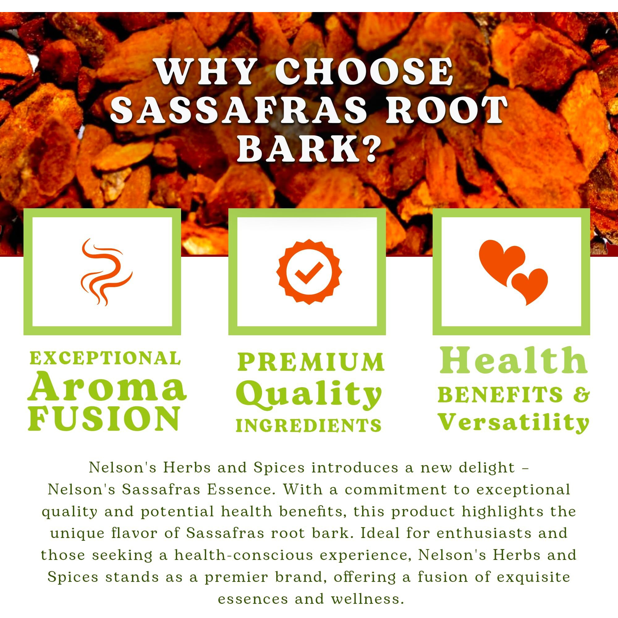 Nelson's Tea - Sassafras Root Bark - Cut & Sifted Sassafras Root Beer Flavor - Sassafras Albidum (1 Oz)