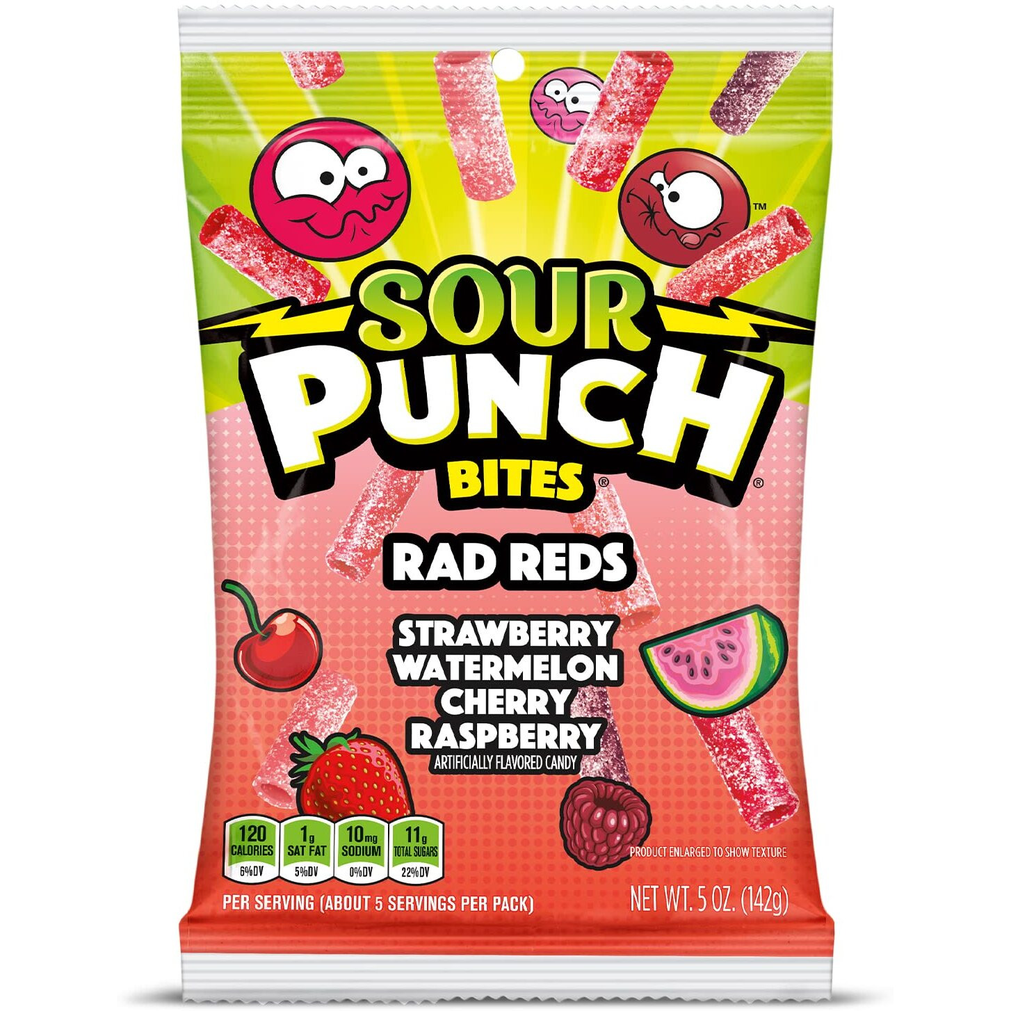 Sour Punch Bites, Rad Reds Watermelon, Strawberry, Cherry & Raspberry Chewy Candy, 5Oz Bag (Pack Of 12) (Packaging May Vary)