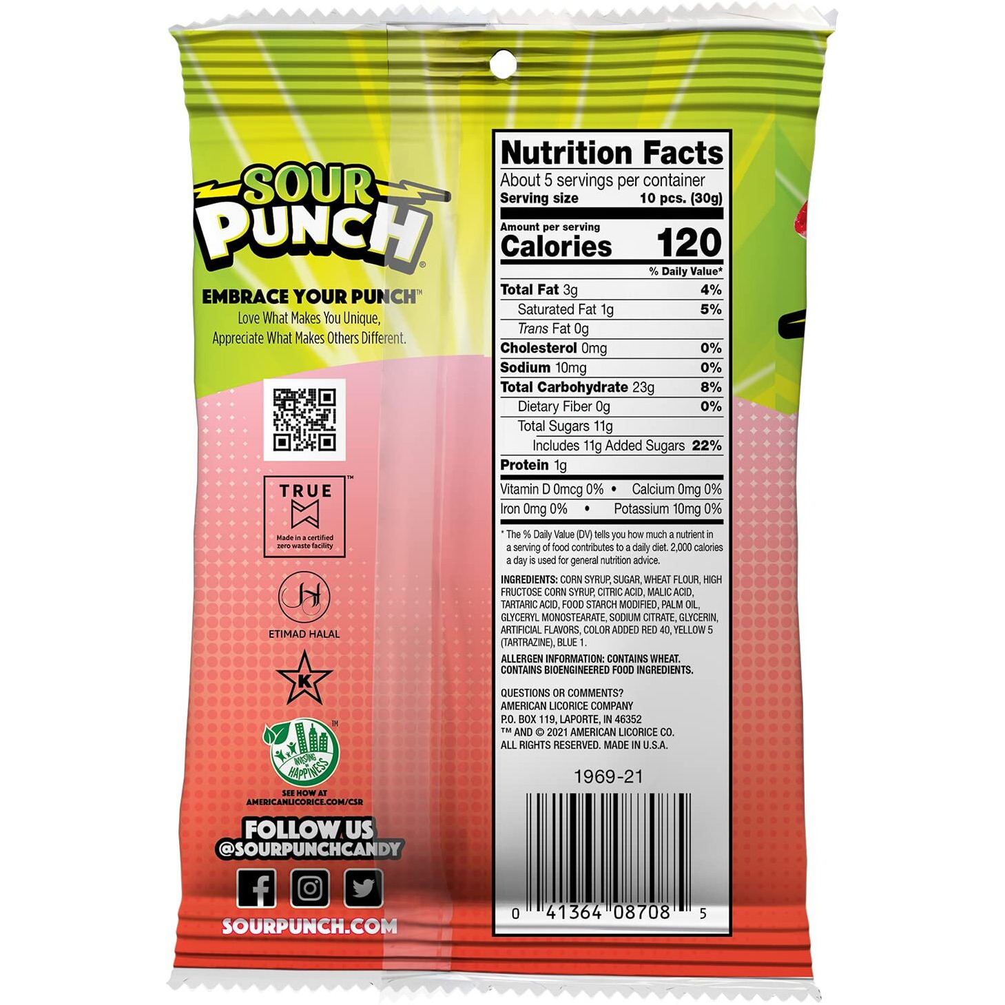 Sour Punch Bites, Rad Reds Watermelon, Strawberry, Cherry & Raspberry Chewy Candy, 5Oz Bag (Pack Of 12) (Packaging May Vary)