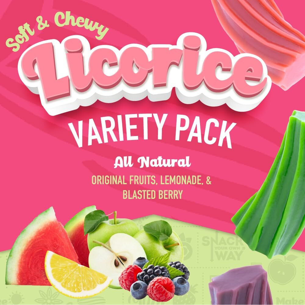 Wiley Wallaby Licorice Variety Pack - Lemonade, Original Fruits, & Blasted Berry Gourmet Australian Style Soft & Chewy Licorice Candy, 3 Pack