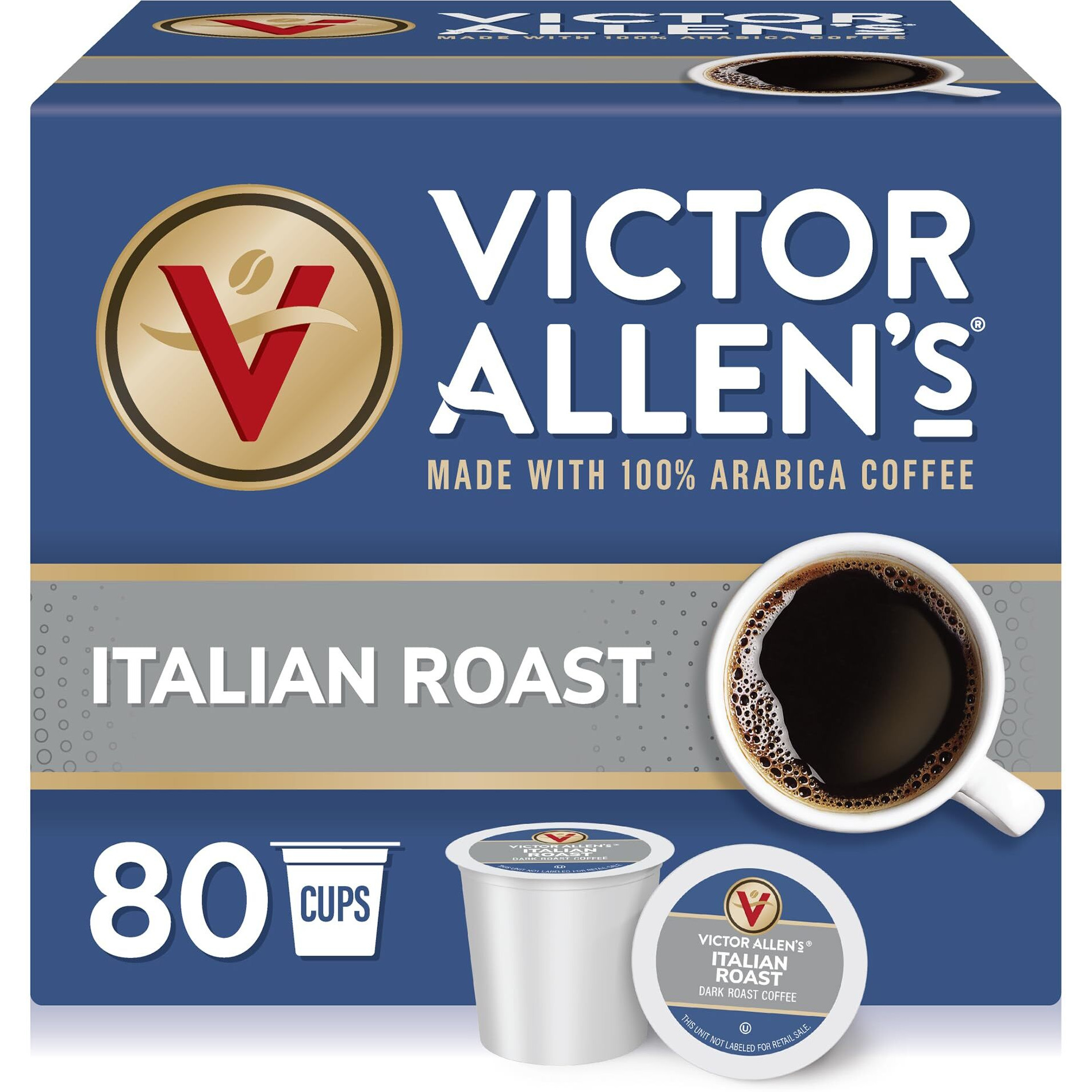 Victor Allen's Coffee Italian Roast, Dark Roast, 80 Count, Single Serve Coffee Pods For Keurig K-Cup Brewers