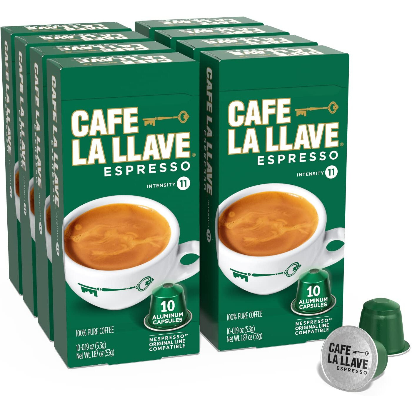 Cafe La Llave Espresso Capsules, 80-Count Aluminum Recyclable Pods, Intensity 11, Compatible With Original Nespresso Machines