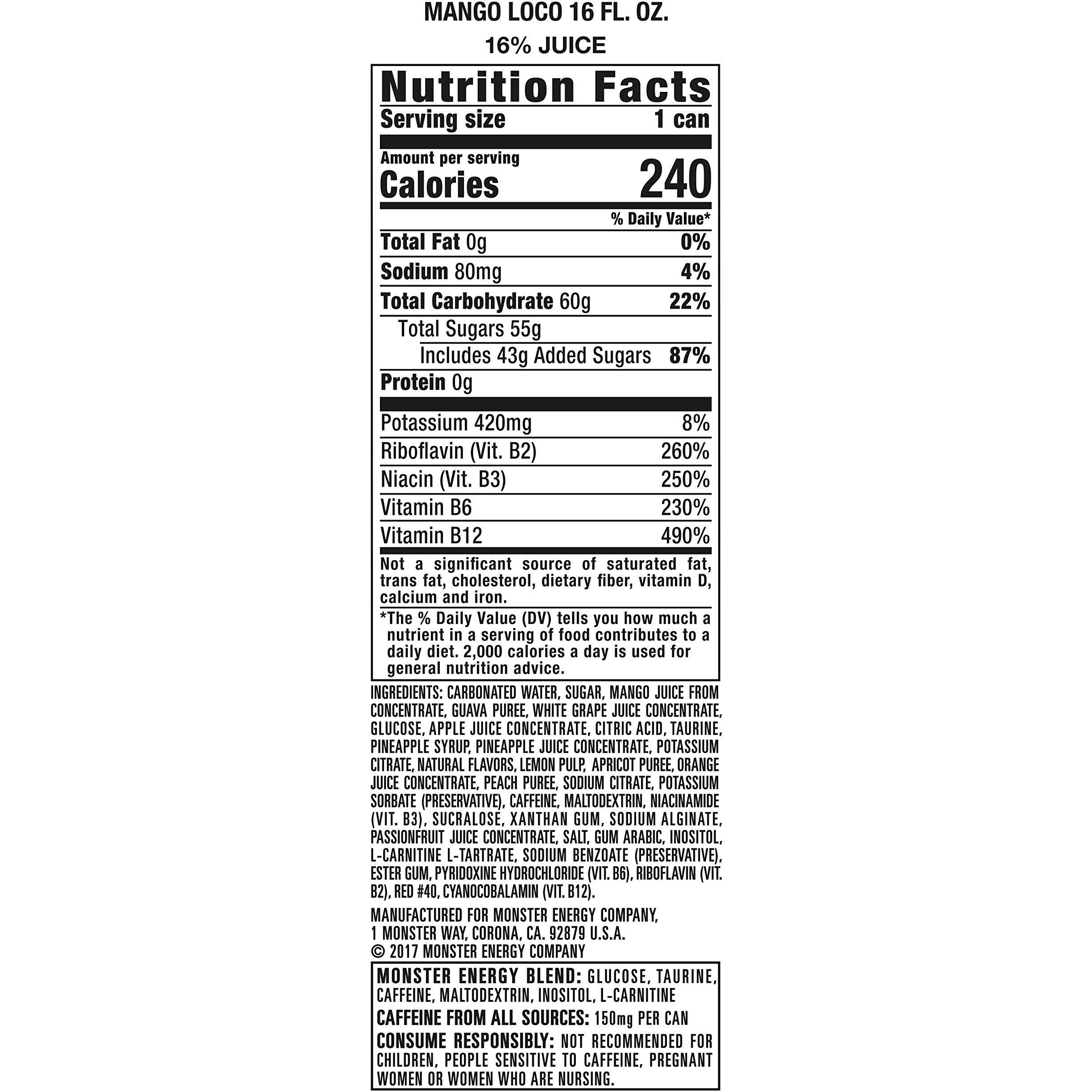 Monster Energy Juice Monster Mango Loco, Energy + Juice, Energy Drink, 16 Ounce (Pack Of 15)