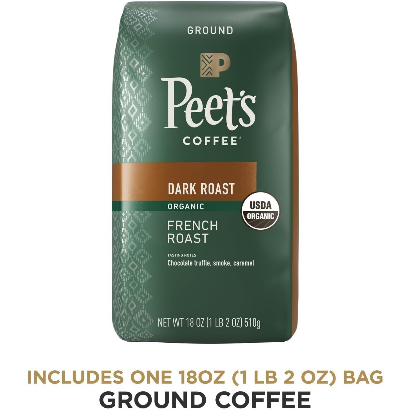 Peet's Coffee, Dark Roast Ground Coffee - Organic French Roast 18 Ounce Bag, Usda Organic