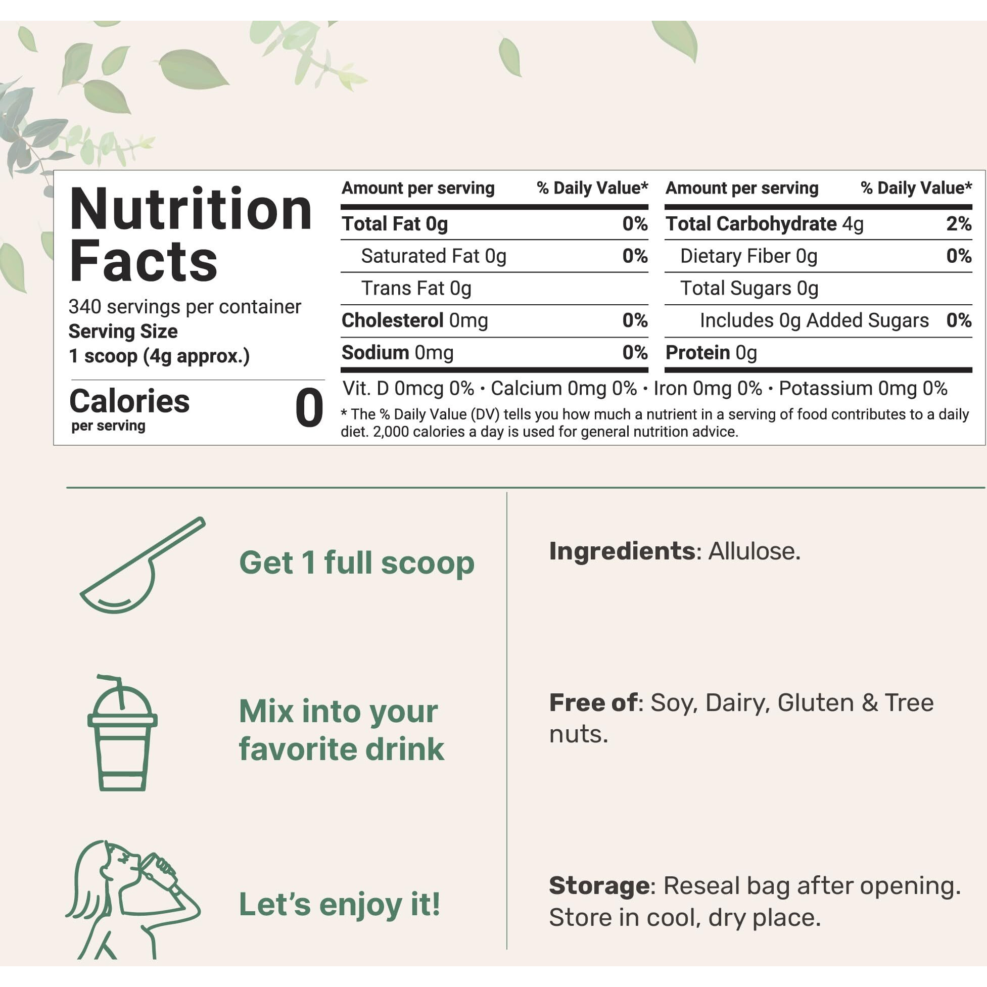 Allulose Sweetener, 3 Pounds (48 Ounces), Zero Calorie, Plant Based Sugar Alternative, No After Taste, Best For Coffee, Drinks, Tea, Cooking And Baking, Keto Diet And Vegan Friendly