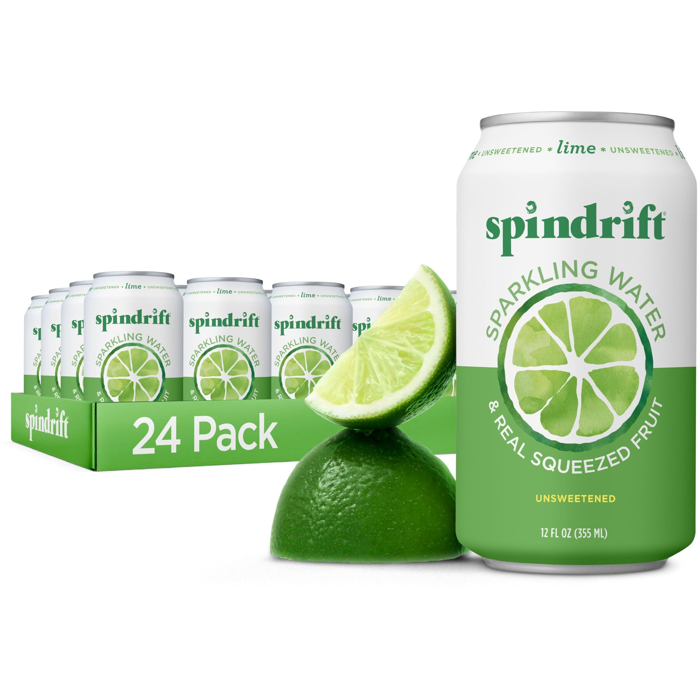 Spindrift Sparkling Water, Lime Flavored, Made With Real Squeezed Fruit, 12 Fl Oz Cans, Pack Of 24 (Only 4 Calories Per Can)