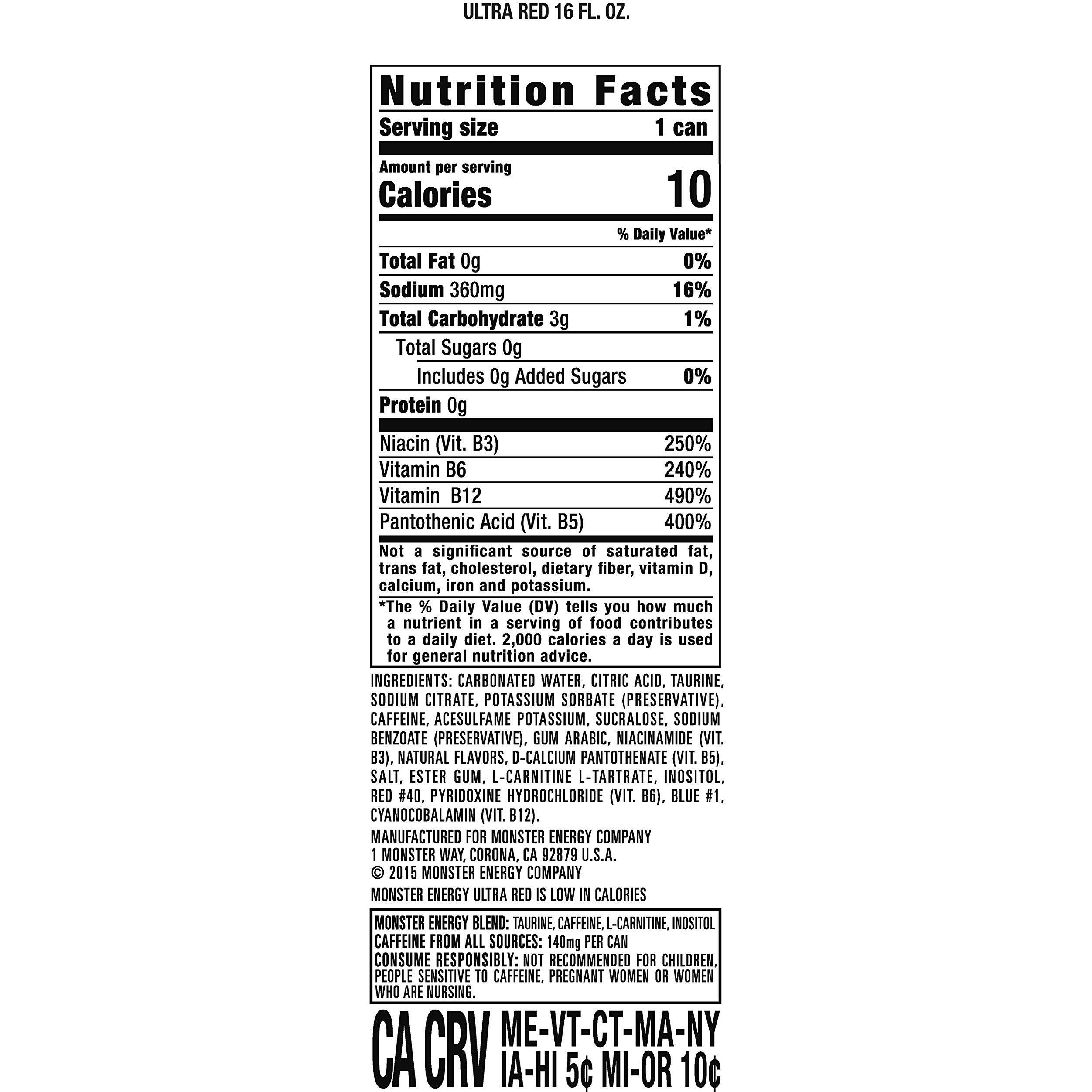 Monster Energy Ultra Red, Sugar Free Energy Drink, 16 Ounce (Pack Of 15)