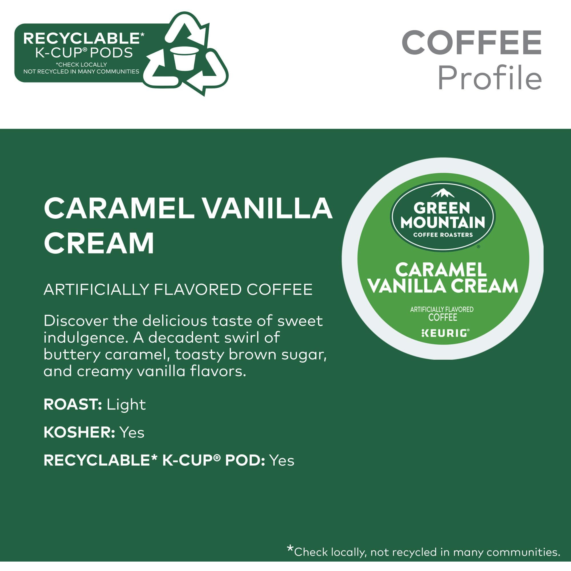 Green Mountain Coffee Roasters Caramel Vanilla Cream, Single-Serve Keurig K-Cup Pods, Flavored Light Roast Coffee Pods, 32 Count